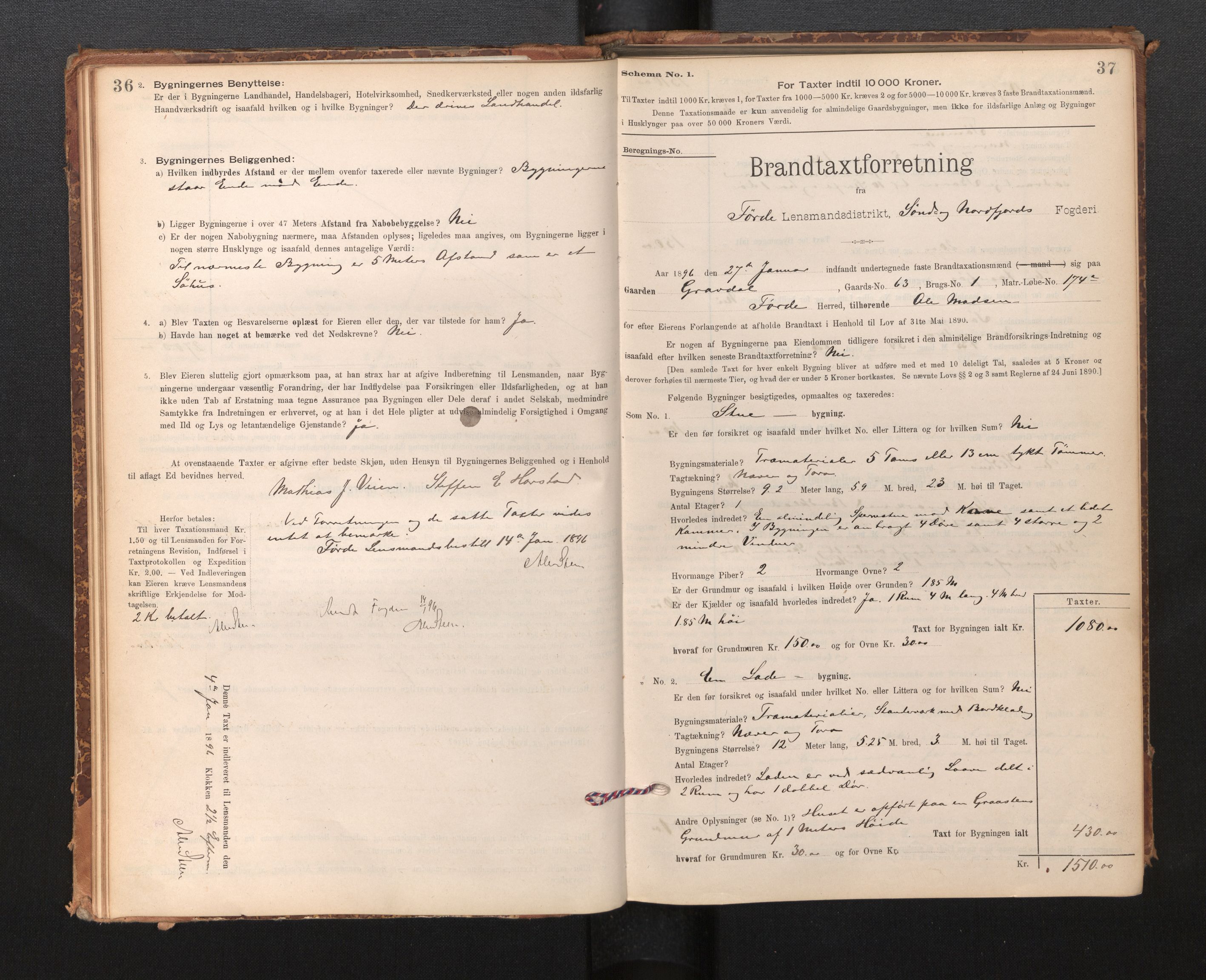 Lensmannen i Førde, SAB/A-27401/0012/L0008: Branntakstprotokoll, skjematakst, 1895-1922, p. 36-37
