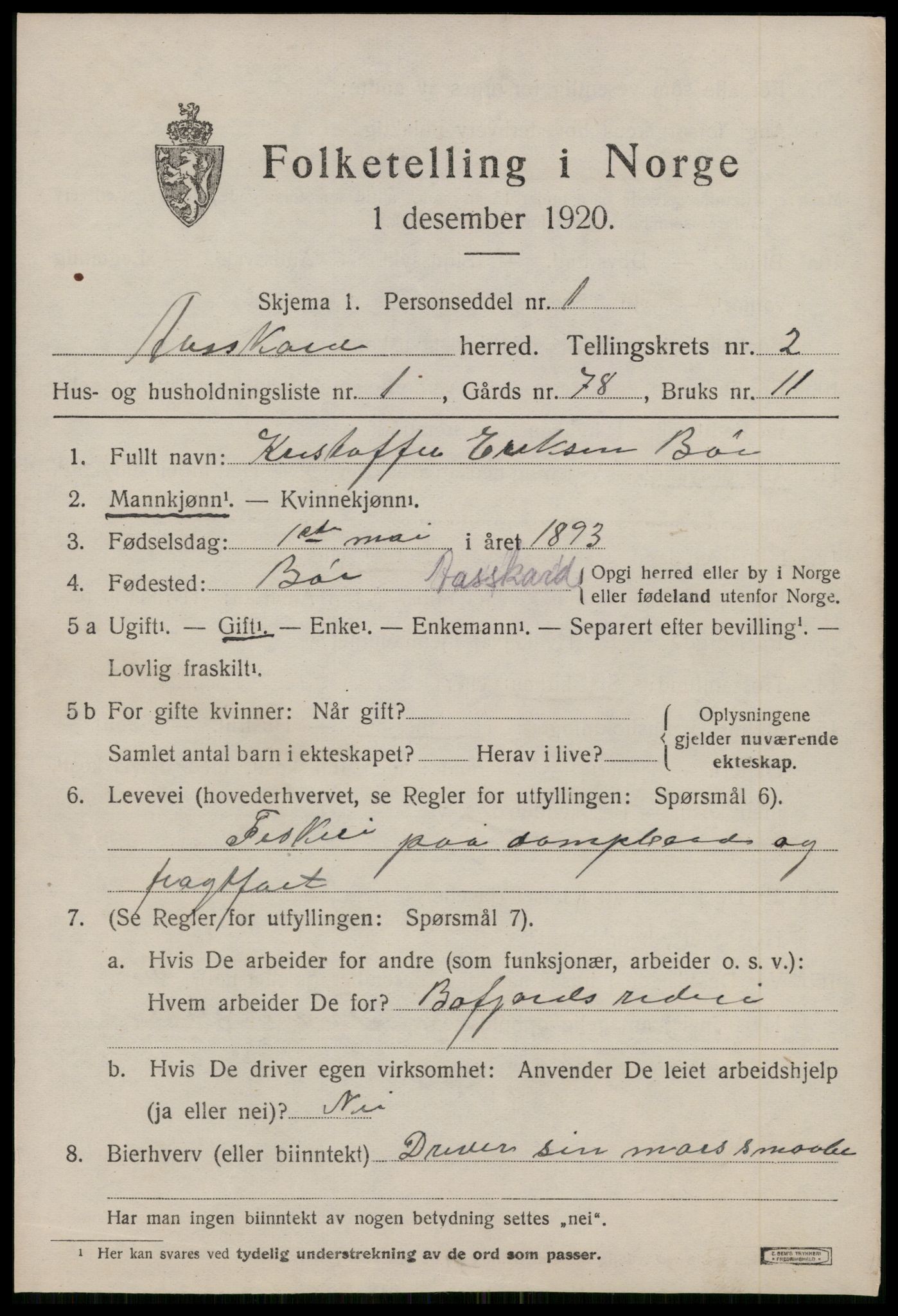 SAT, 1920 census for Åsskard, 1920, p. 1191