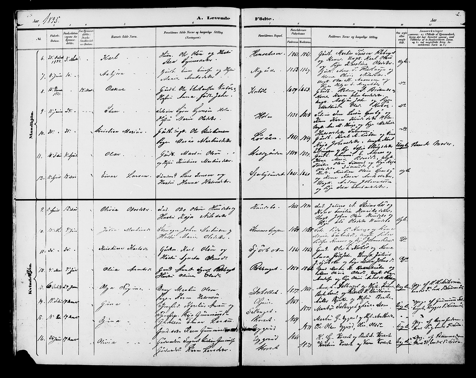 Hof prestekontor, AV/SAH-PREST-038/H/Ha/Hab/L0001: Parish register (copy) no. 1, 1895-1914, p. 2