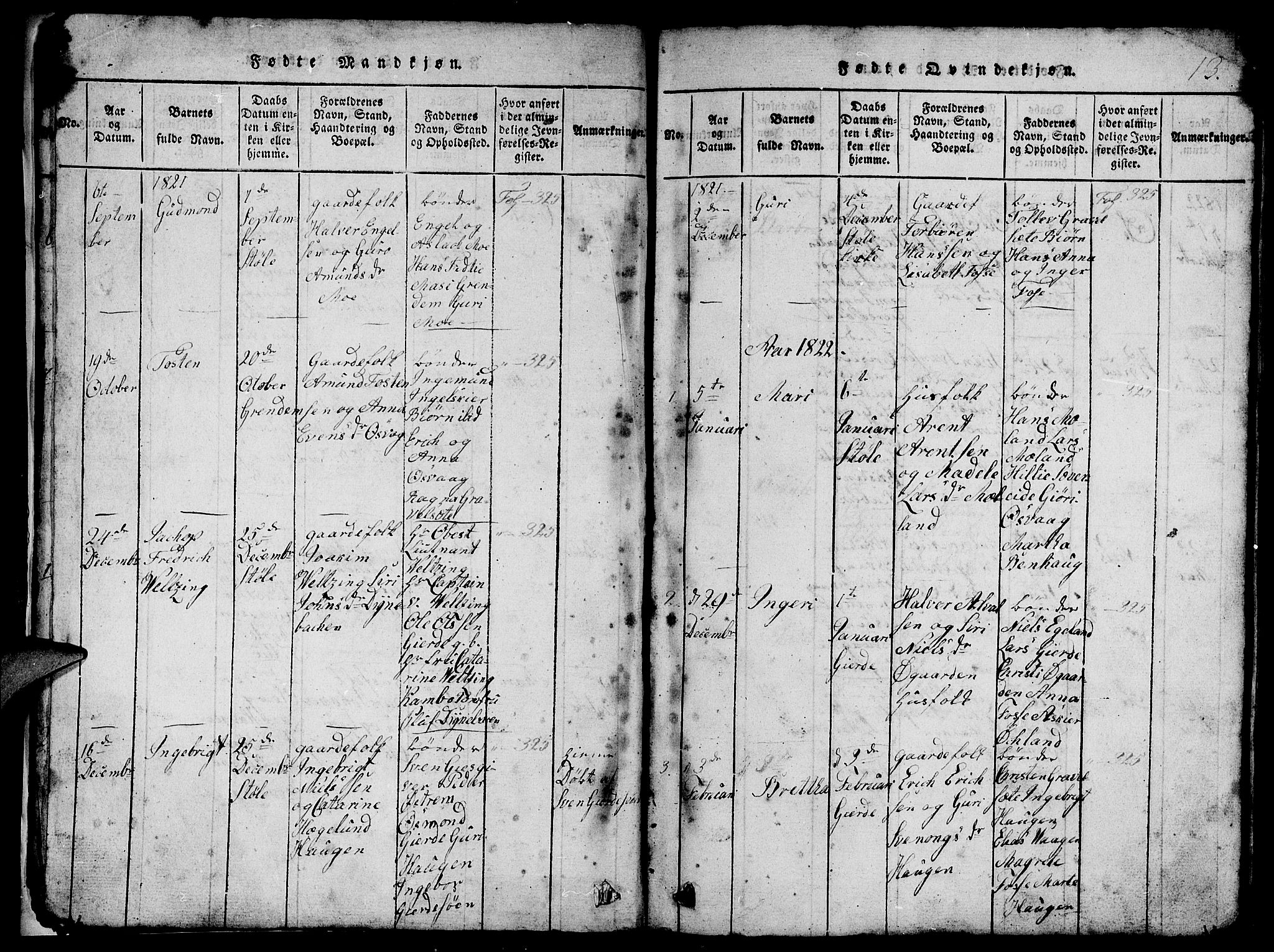 Etne sokneprestembete, AV/SAB-A-75001/H/Hab: Parish register (copy) no. B 1, 1815-1850, p. 13