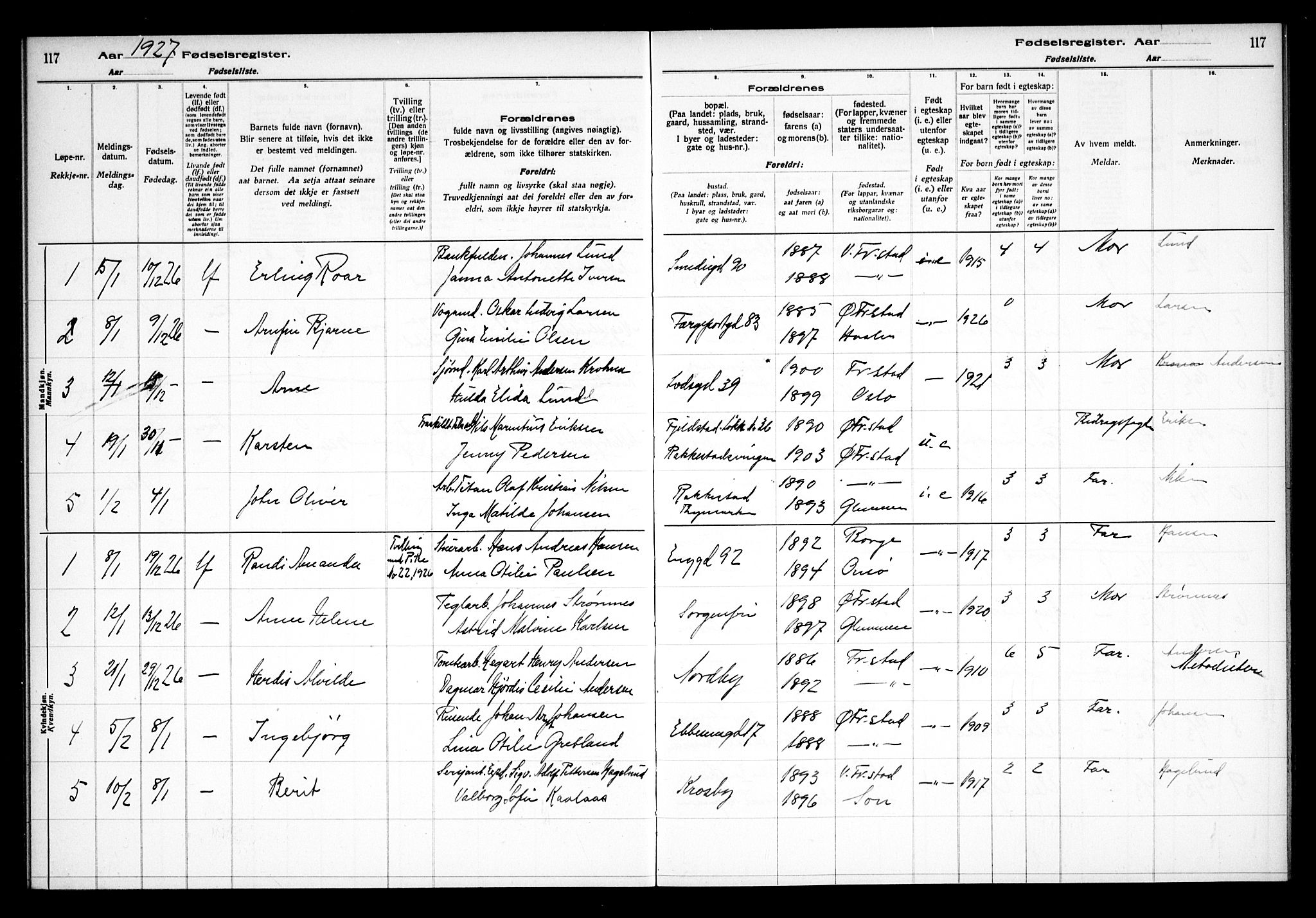 Østre Fredrikstad prestekontor Kirkebøker, AV/SAO-A-10907/J/Ja/L0001: Birth register no. 1, 1916-1936, p. 117