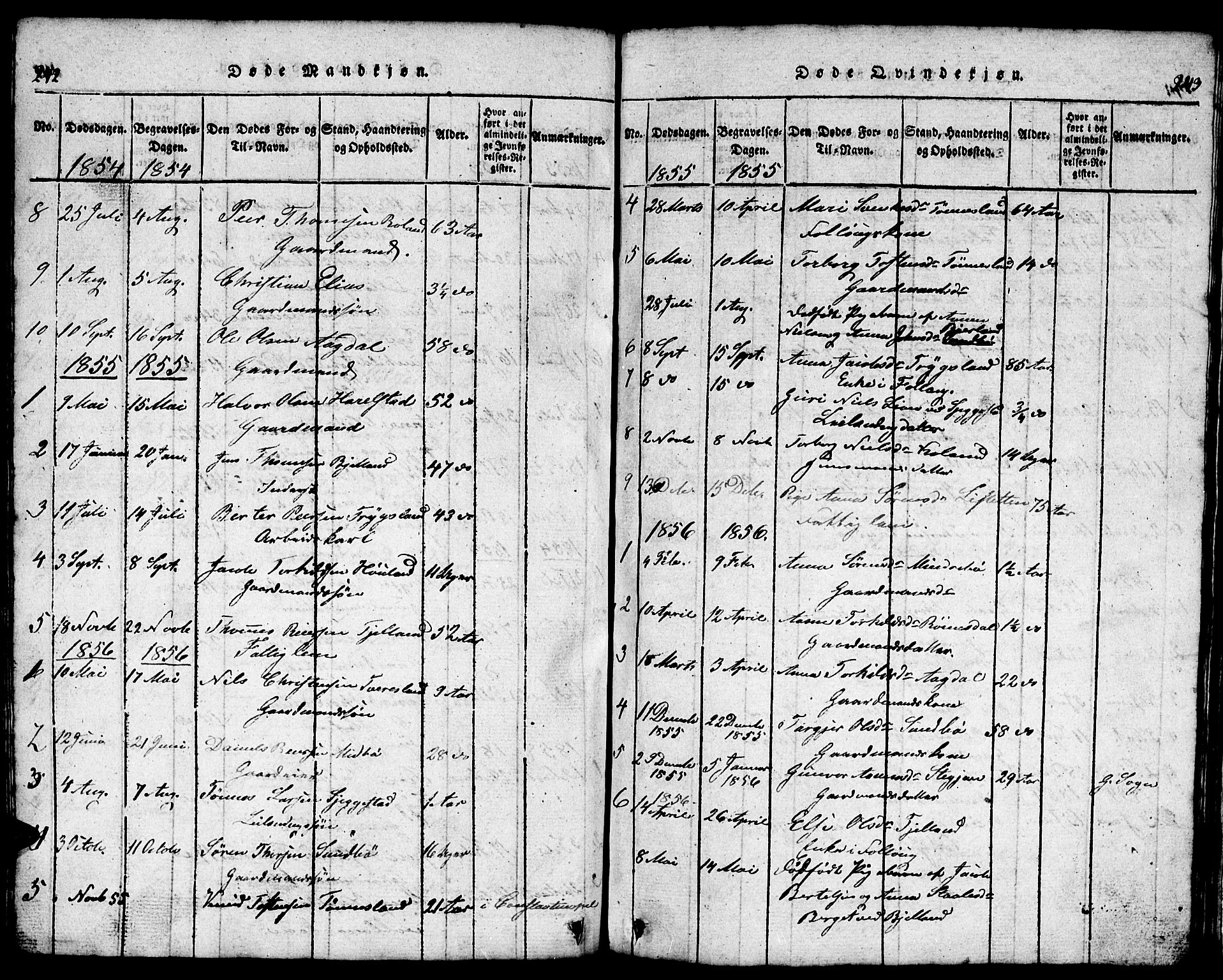 Bjelland sokneprestkontor, AV/SAK-1111-0005/F/Fb/Fba/L0003: Parish register (copy) no. B 3, 1816-1870, p. 242-243