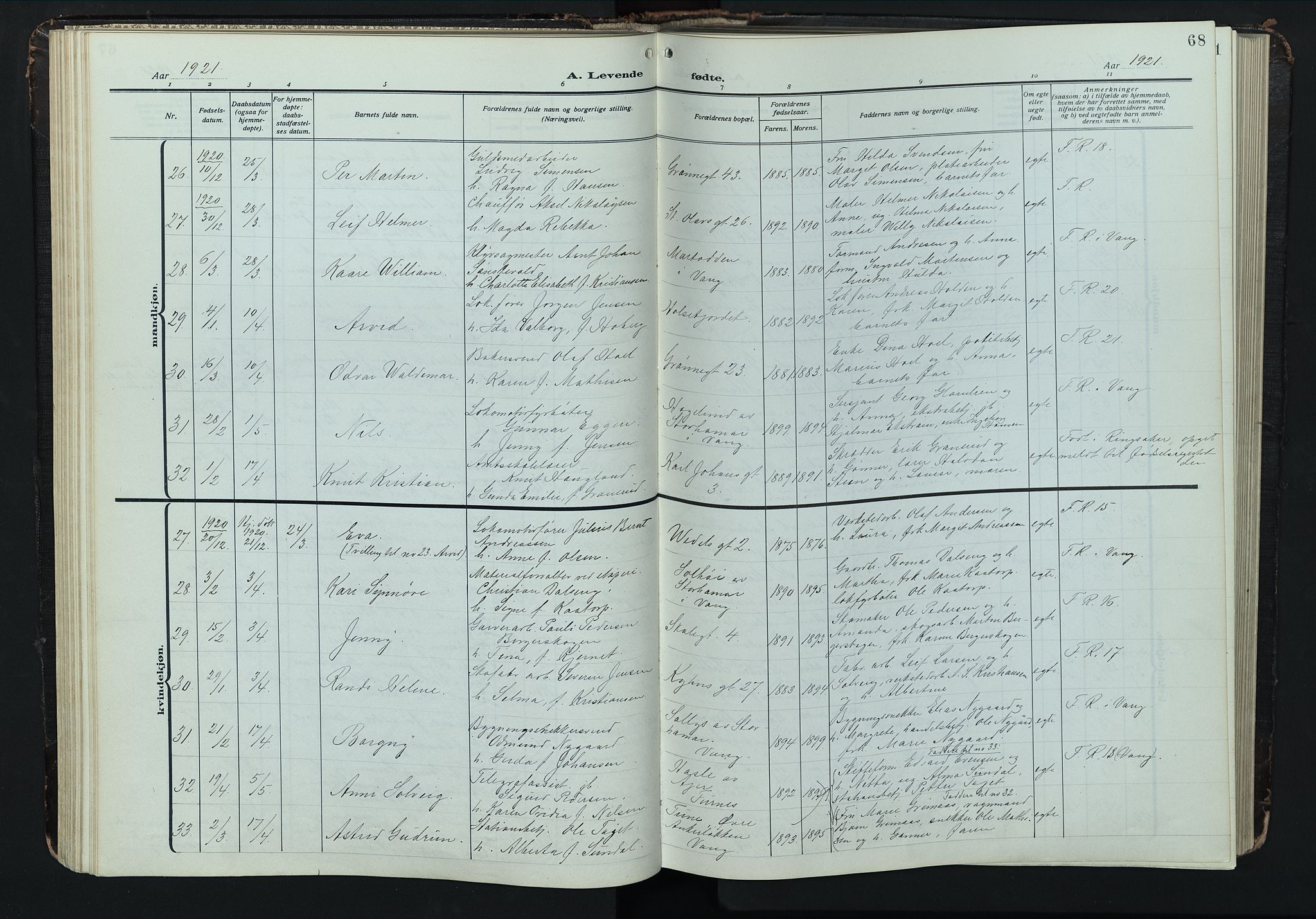 Hamar prestekontor, SAH/DOMPH-002/H/Ha/Hab/L0004: Parish register (copy) no. 4, 1915-1942, p. 68