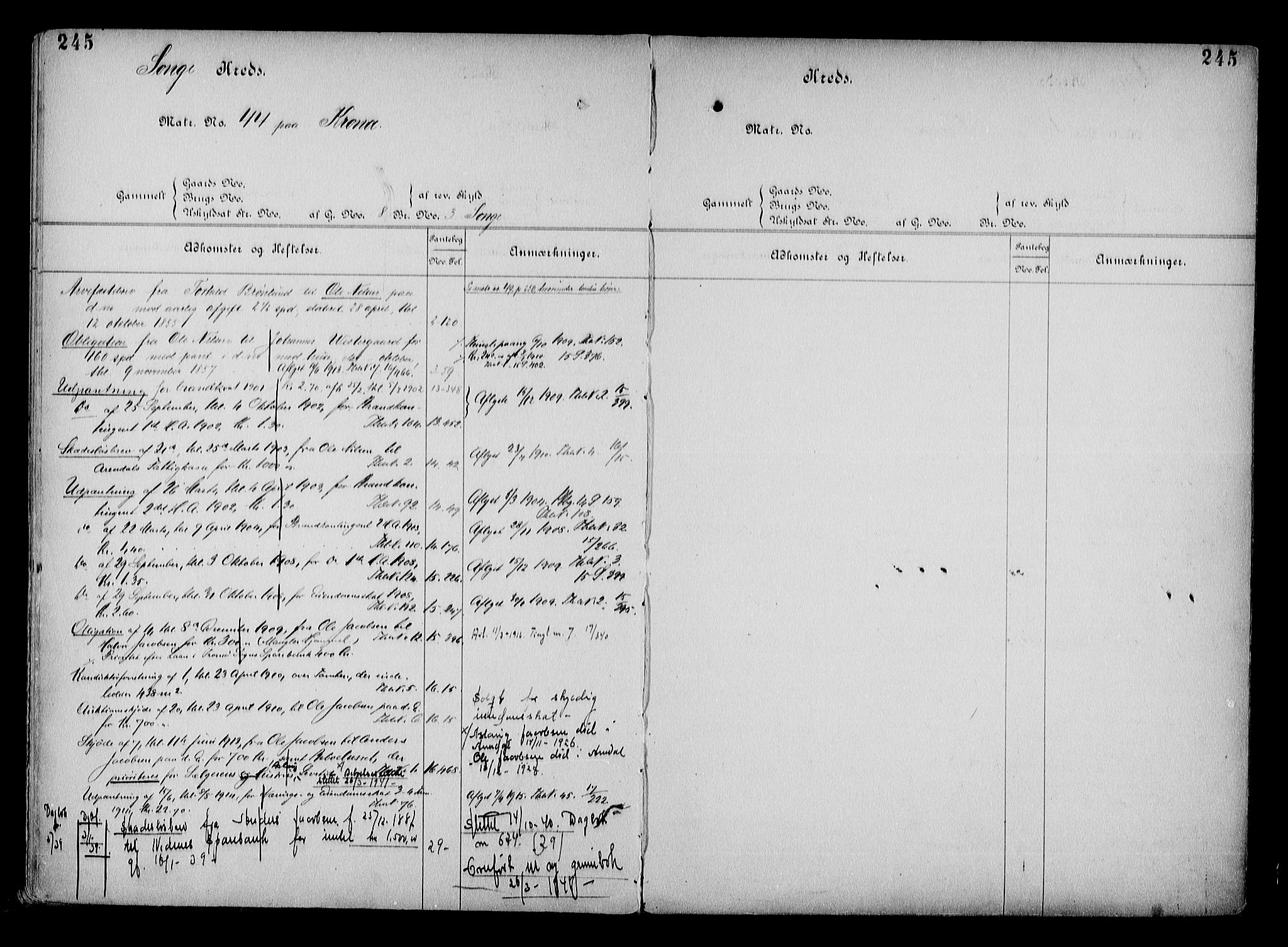 Arendal byfogd, AV/SAK-1222-0001/G/Ga/L0015: Mortgage register no. 13, 1860-1960, p. 245