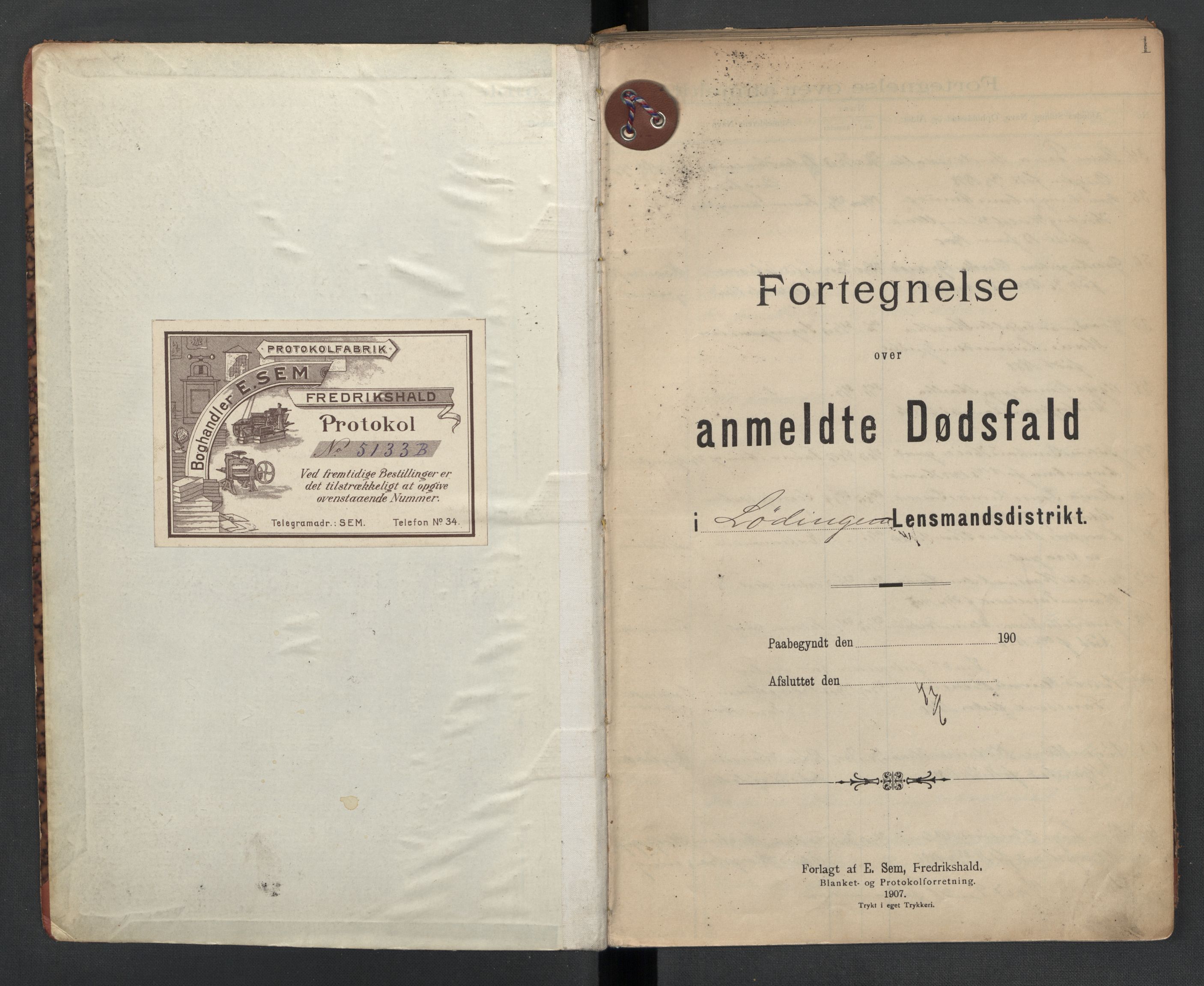 Lødingen og Tjeldsund lensmannskontor, AV/SAT-A-5698/1/02/L0002: 2.01.02 - Dødsfallsprotokoll, 1907-1921, p. 1