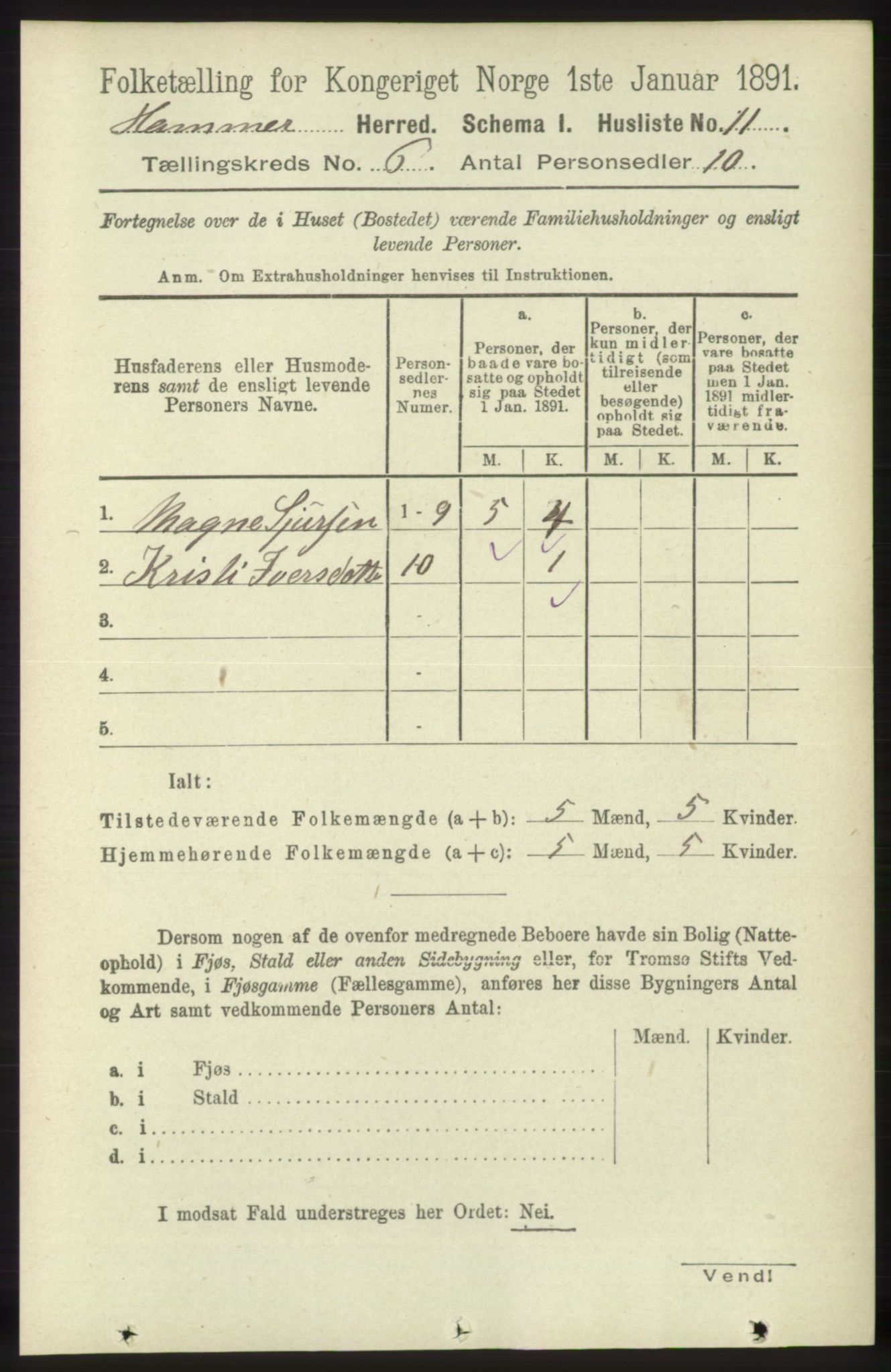 RA, 1891 census for 1254 Hamre, 1891, p. 1530