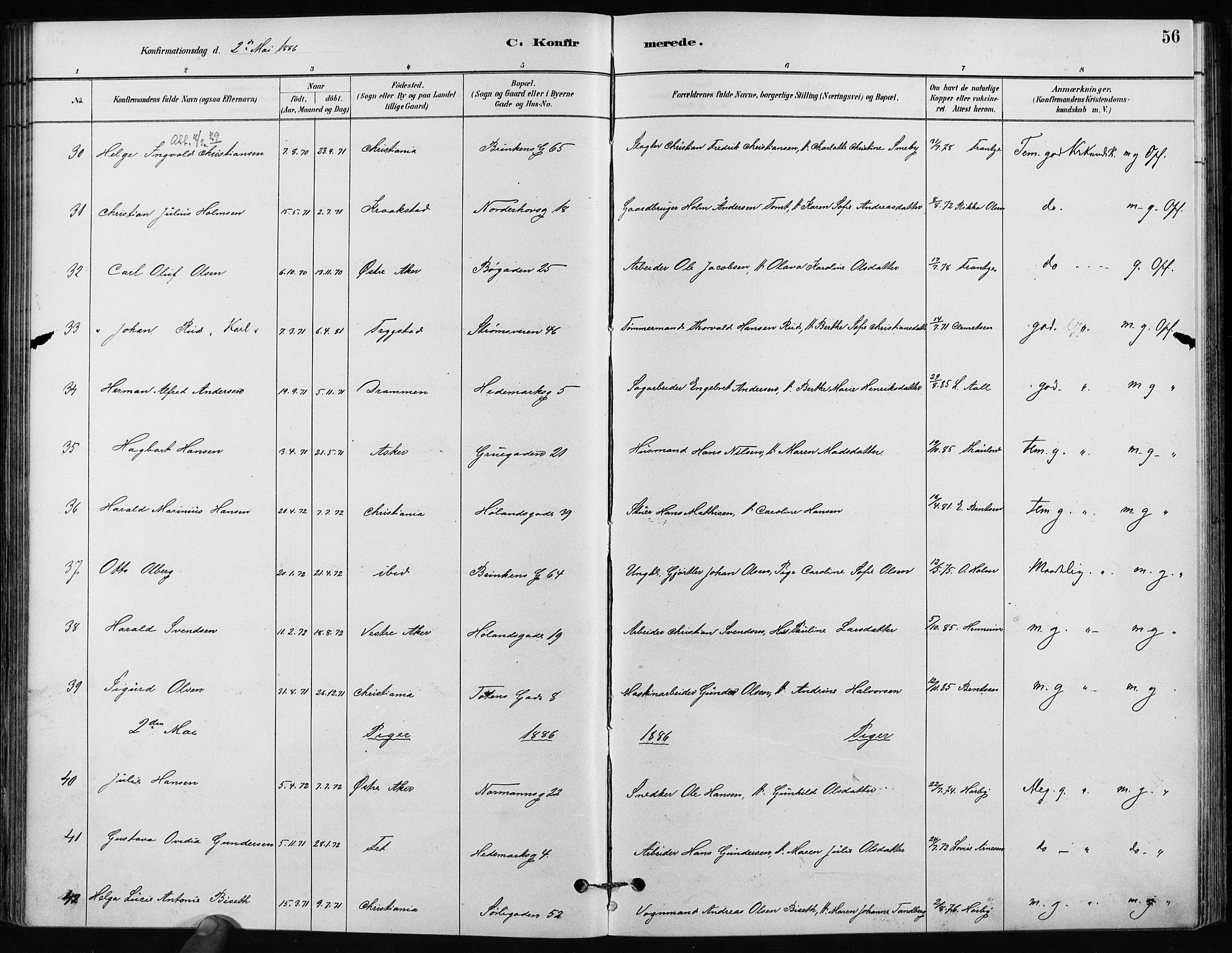 Kampen prestekontor Kirkebøker, AV/SAO-A-10853/F/Fa/L0002: Parish register (official) no. I 2, 1880-1888, p. 56