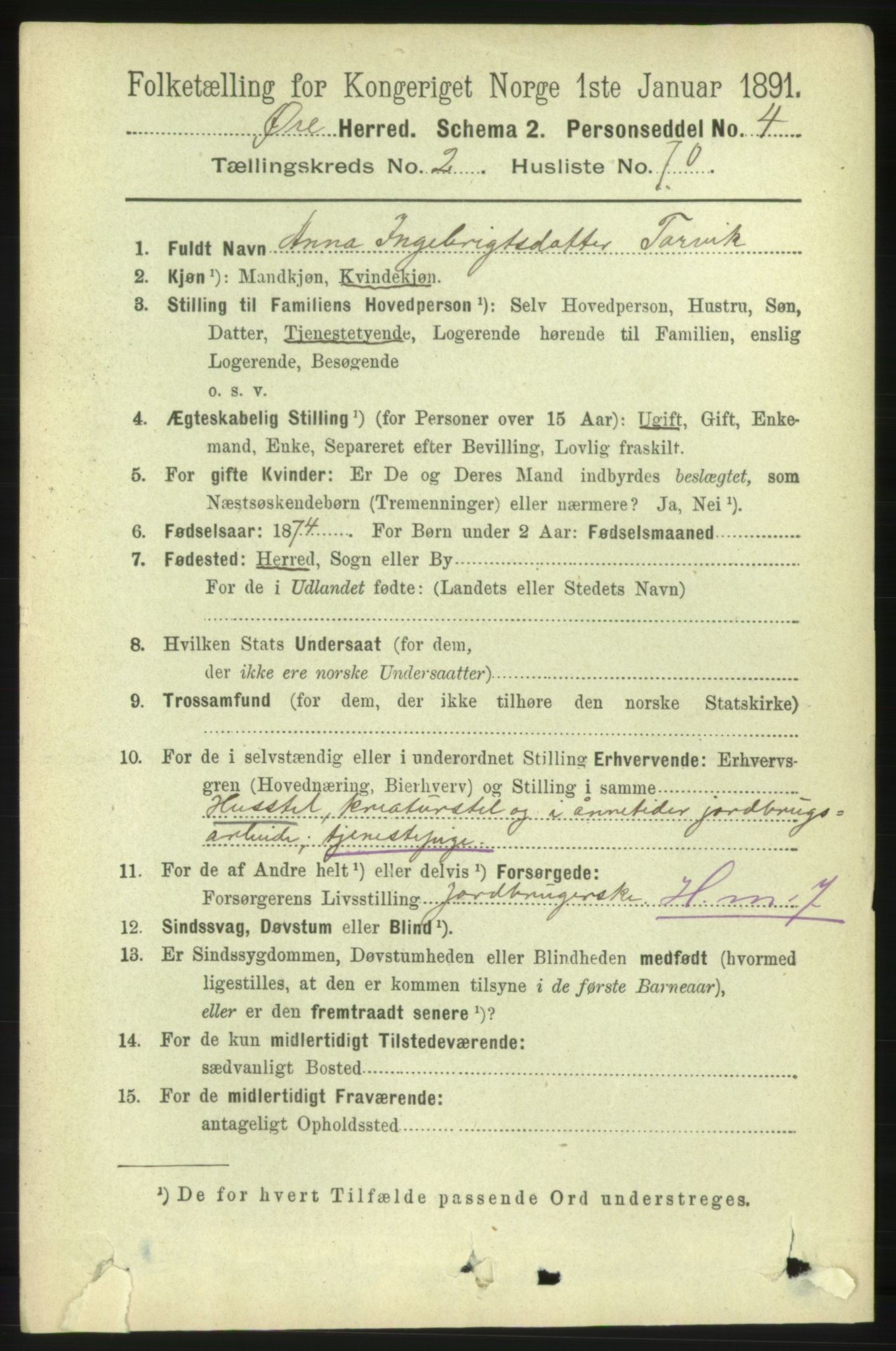 RA, 1891 census for 1558 Øre, 1891, p. 1023