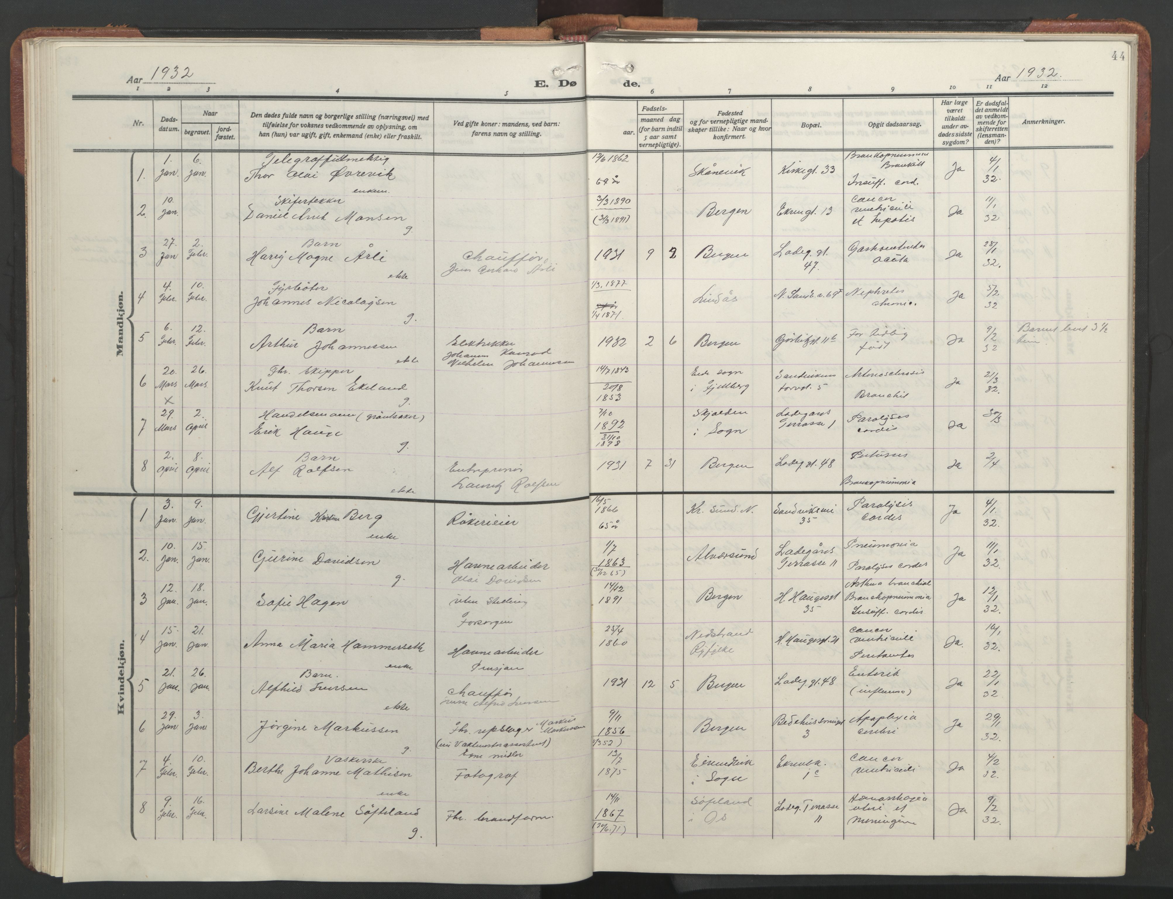Sandviken Sokneprestembete, SAB/A-77601/H/Hb/L0018: Parish register (copy) no. E 2, 1926-1962, p. 43b-44a