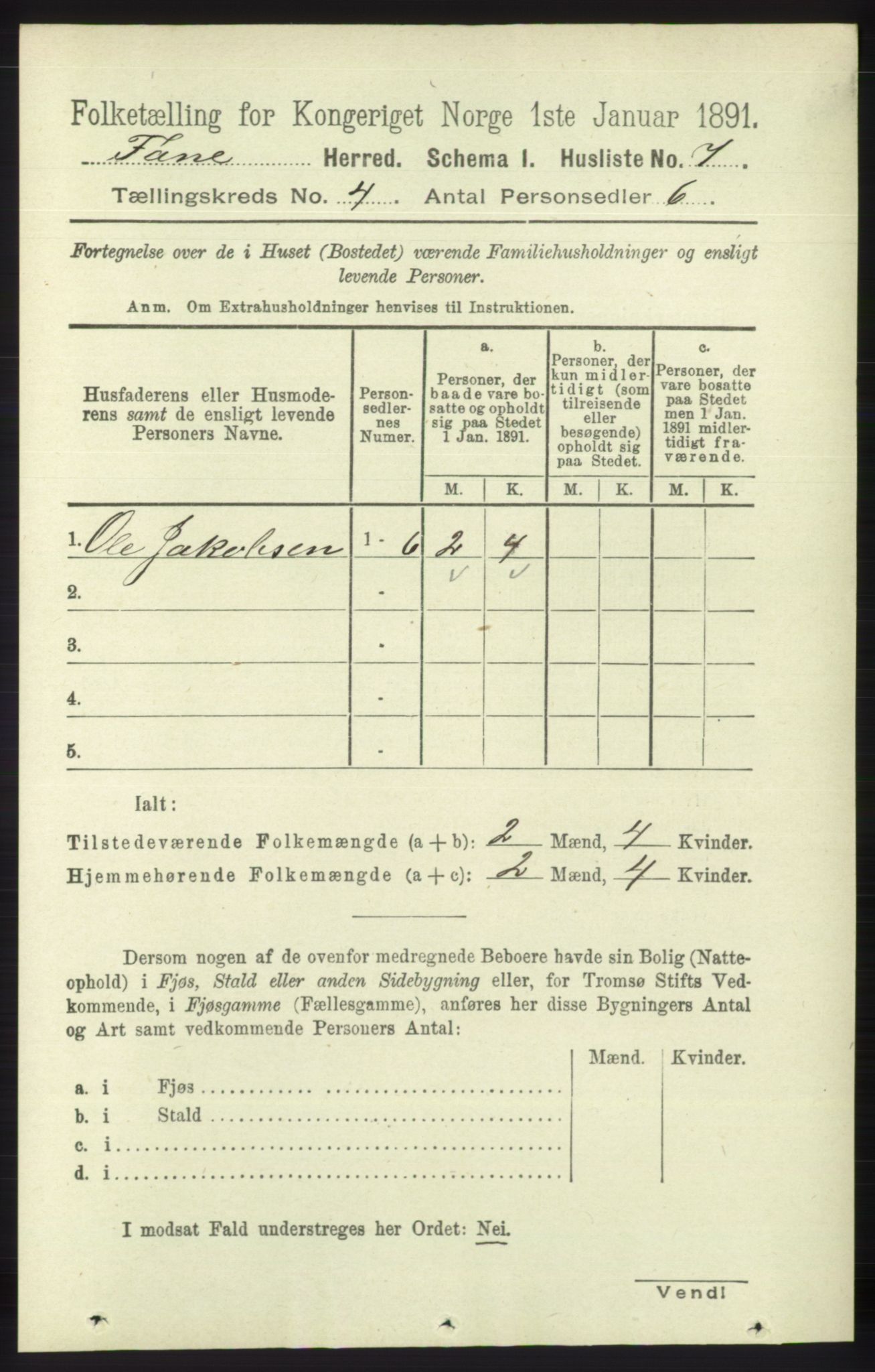 RA, 1891 census for 1249 Fana, 1891, p. 1534