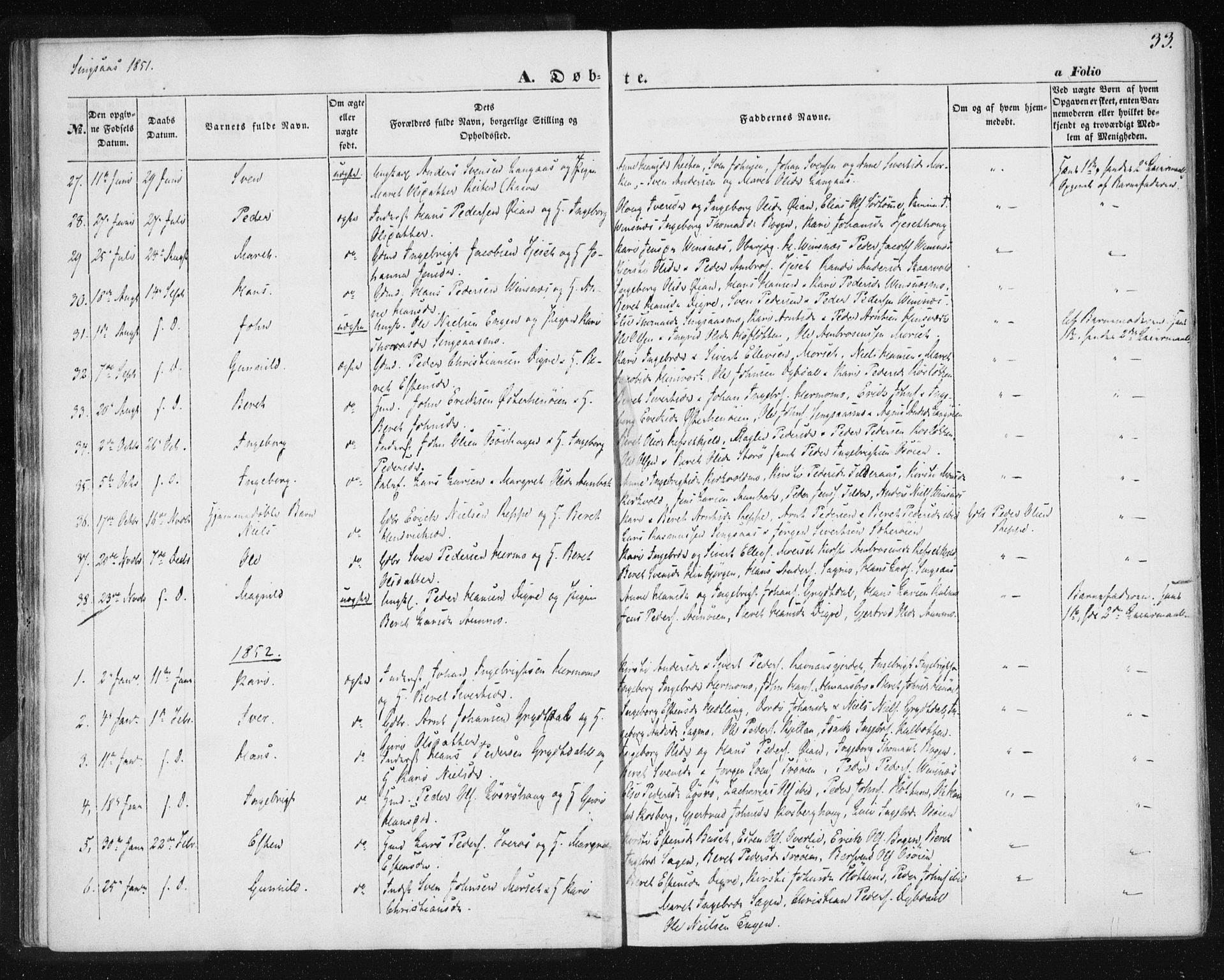 Ministerialprotokoller, klokkerbøker og fødselsregistre - Sør-Trøndelag, SAT/A-1456/685/L0964: Parish register (official) no. 685A06 /2, 1846-1859, p. 33