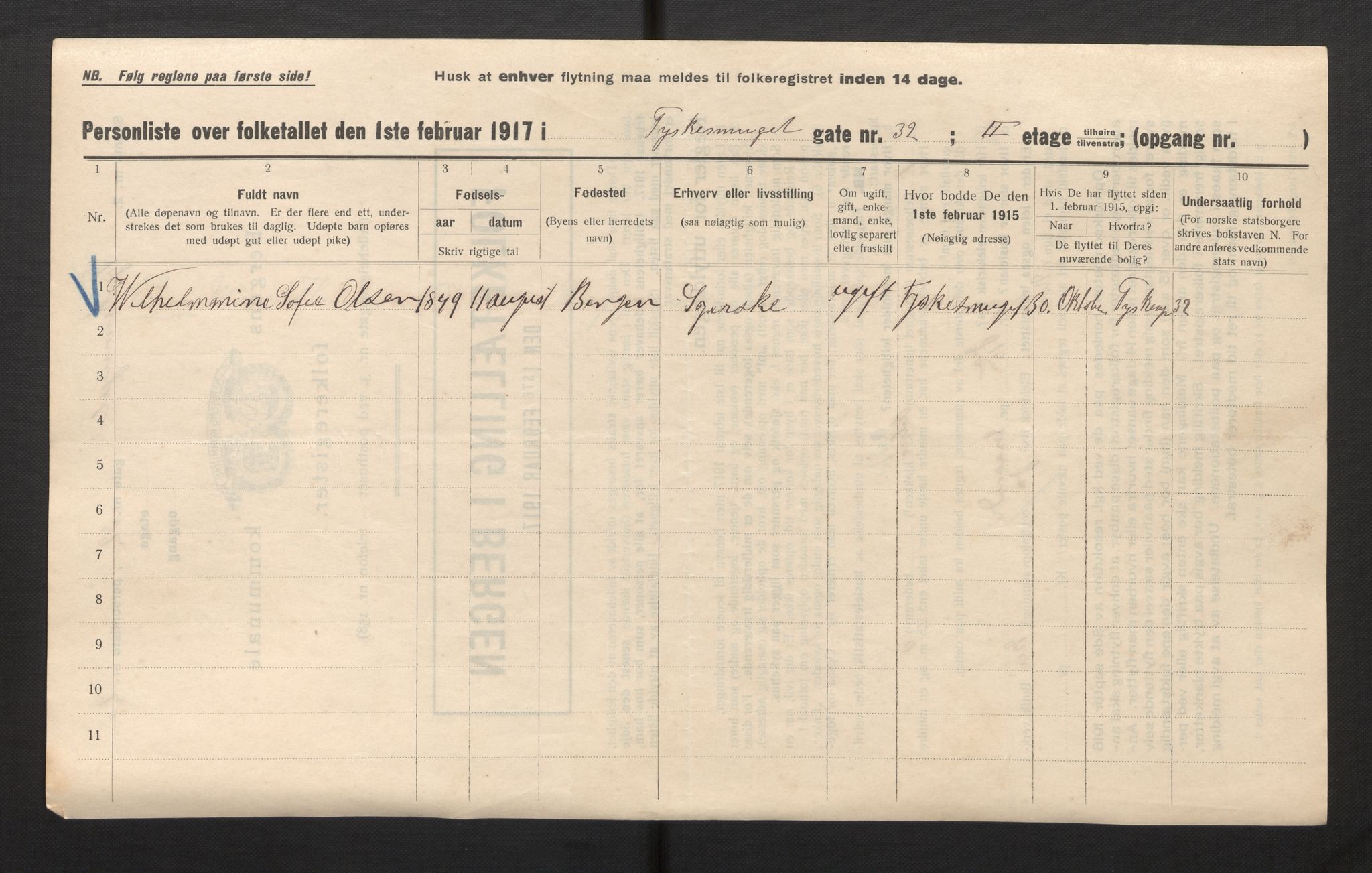 SAB, Municipal Census 1917 for Bergen, 1917, p. 43435