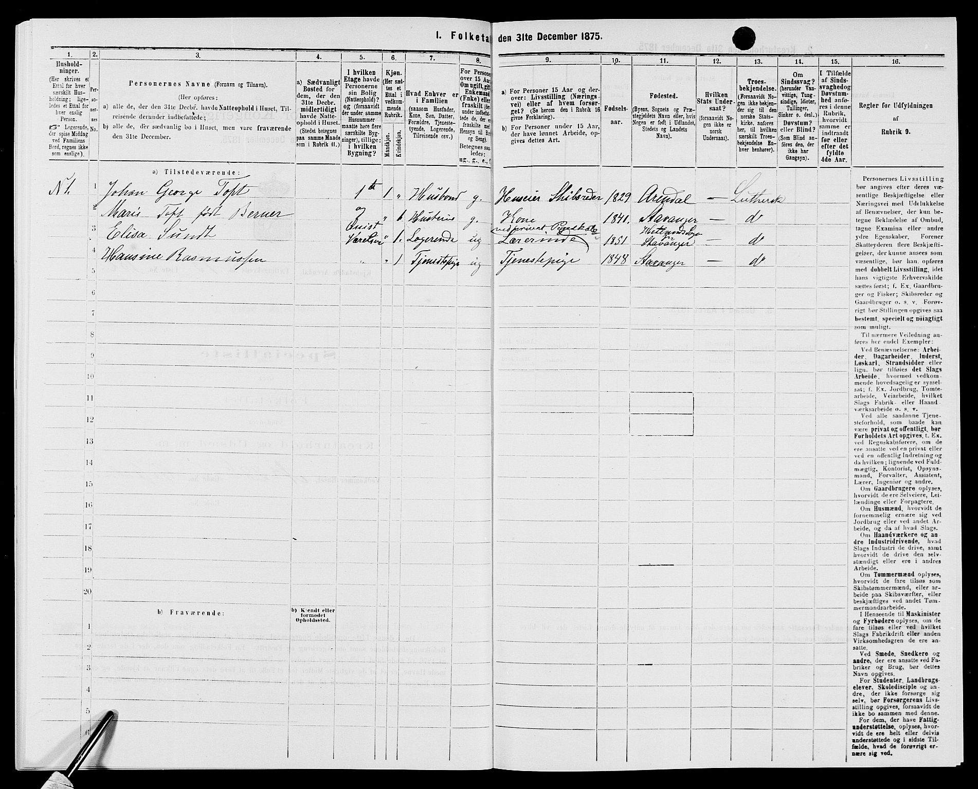 SAK, 1875 census for 0903P Arendal, 1875, p. 428