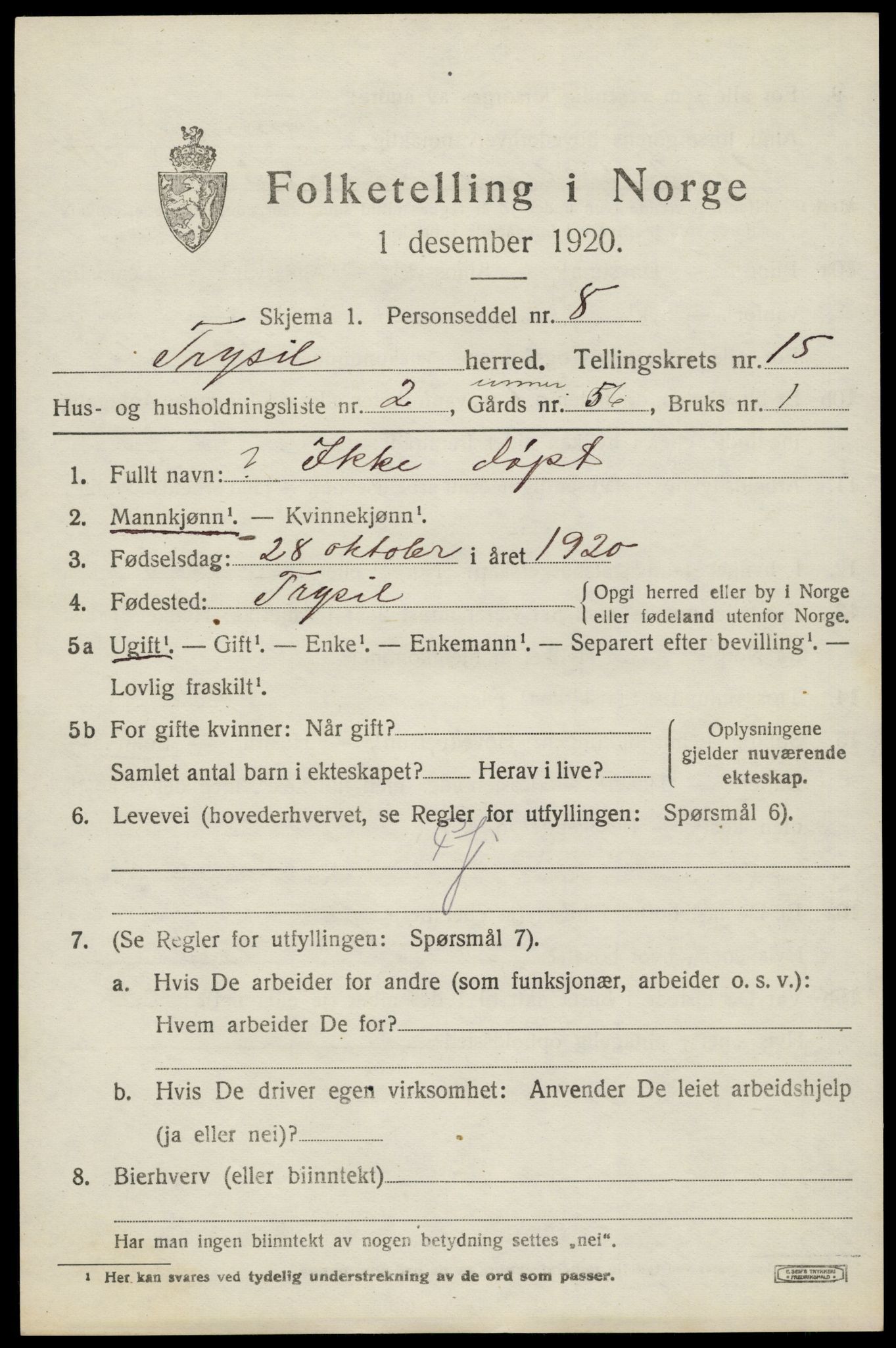 SAH, 1920 census for Trysil, 1920, p. 8811