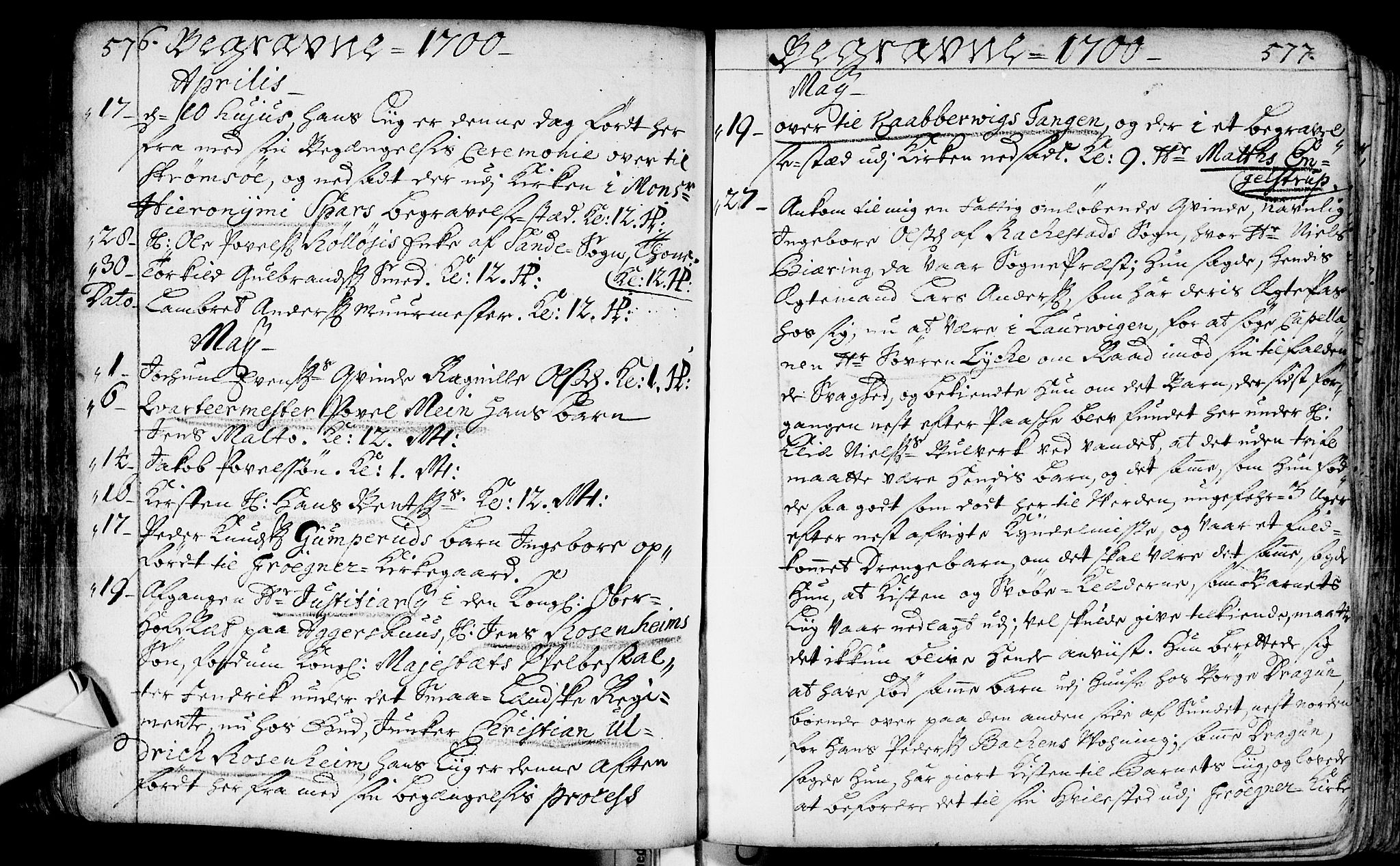 Bragernes kirkebøker, AV/SAKO-A-6/F/Fa/L0002: Parish register (official) no. I 2, 1680-1705, p. 576-577