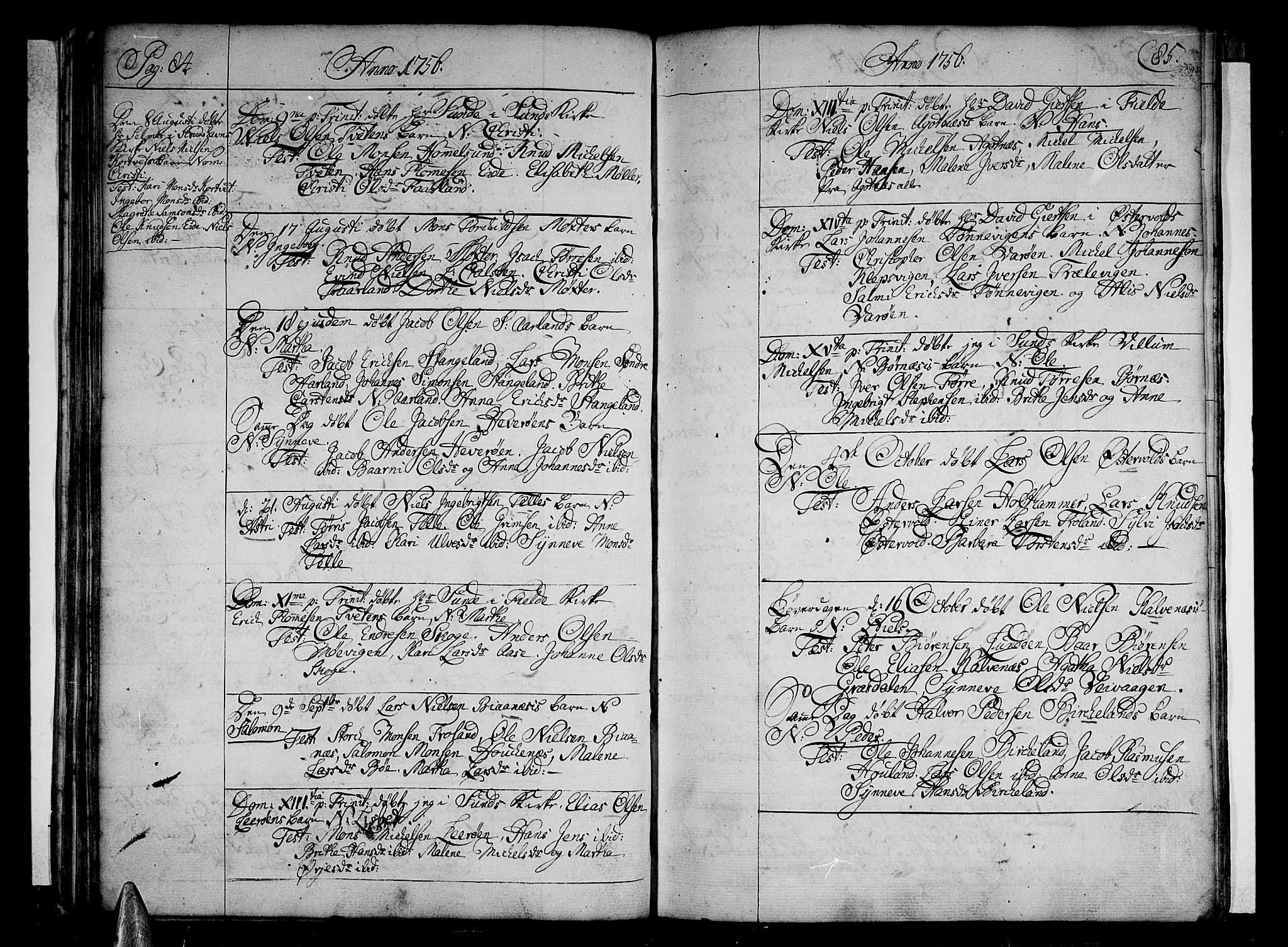 Sund sokneprestembete, SAB/A-99930: Parish register (official) no. A 4, 1748-1769, p. 84-85