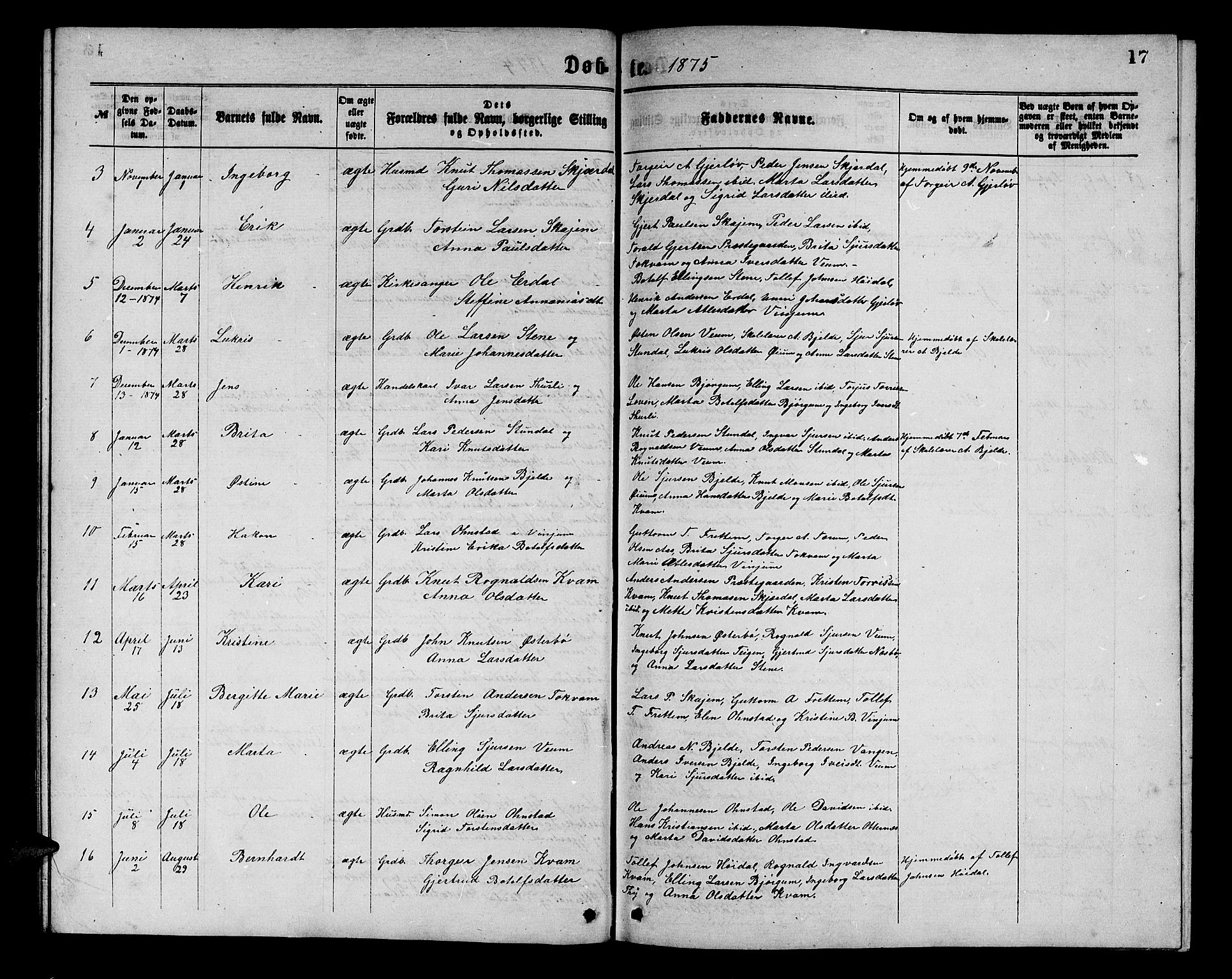 Aurland sokneprestembete, AV/SAB-A-99937/H/Hb/Hba/L0001: Parish register (copy) no. A 1, 1868-1881, p. 17