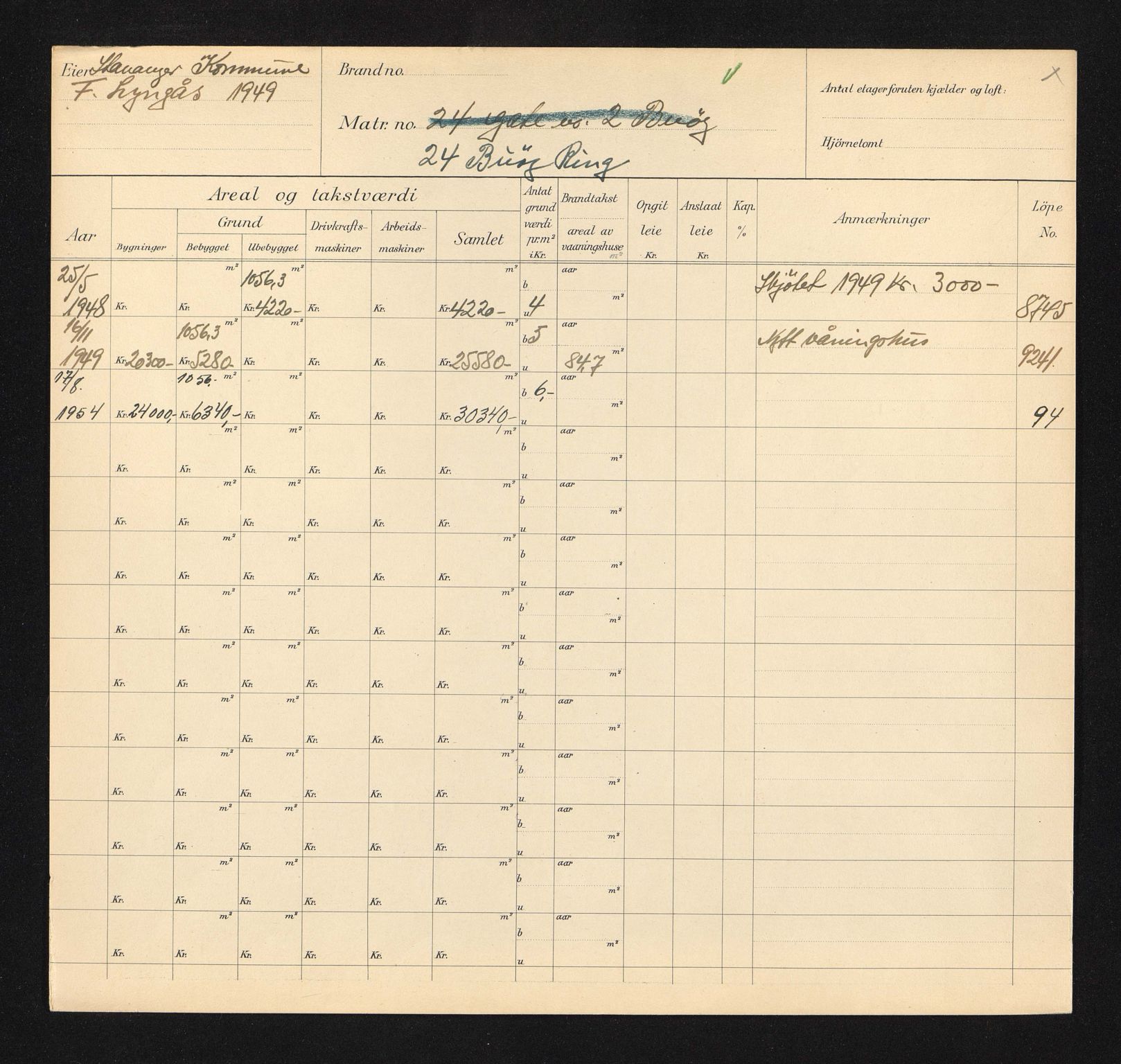 Stavanger kommune. Skattetakstvesenet, BYST/A-0440/F/Fa/Faa/L0007/0004: Skattetakstkort / Buøy ring 24 - 40