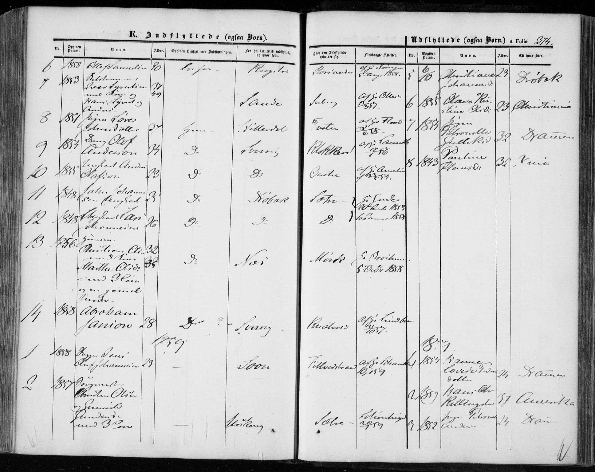 Hurum kirkebøker, SAKO/A-229/F/Fa/L0011: Parish register (official) no. 11, 1847-1860, p. 374