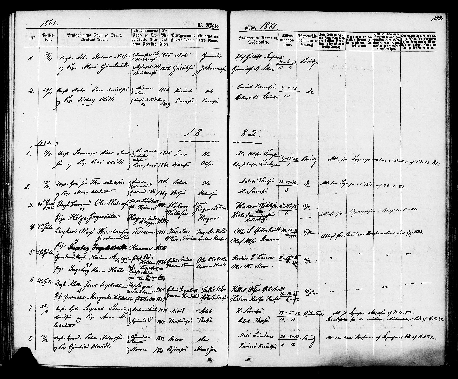 Lunde kirkebøker, SAKO/A-282/F/Fa/L0001: Parish register (official) no. I 1, 1866-1883, p. 122