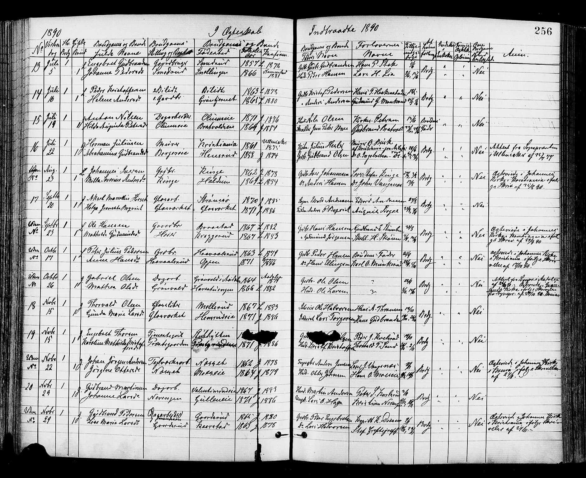 Jevnaker prestekontor, SAH/PREST-116/H/Ha/Haa/L0008: Parish register (official) no. 8, 1877-1890, p. 256