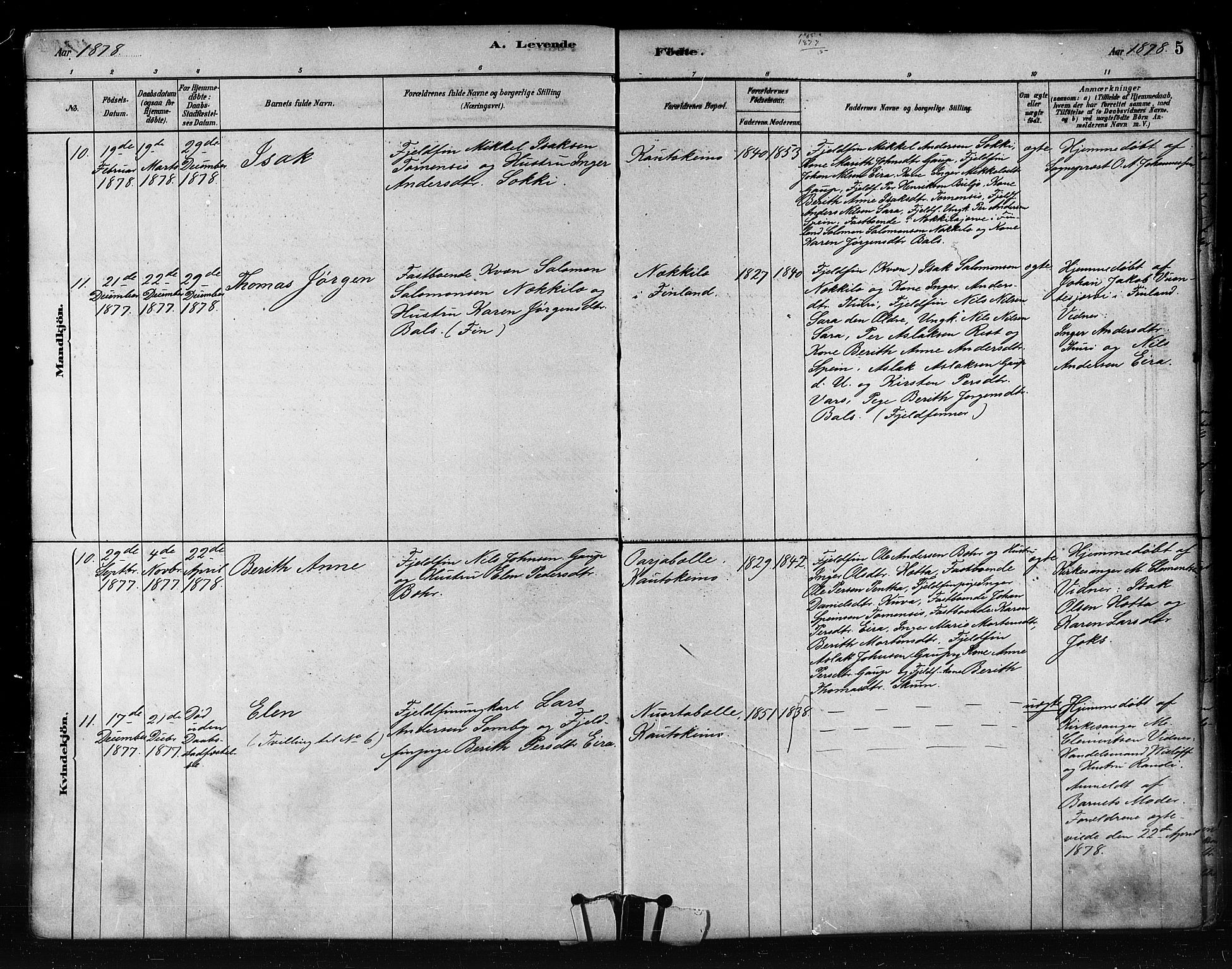 Kautokeino sokneprestembete, SATØ/S-1340/H/Ha/L0004.kirke: Parish register (official) no. 4, 1877-1896, p. 5