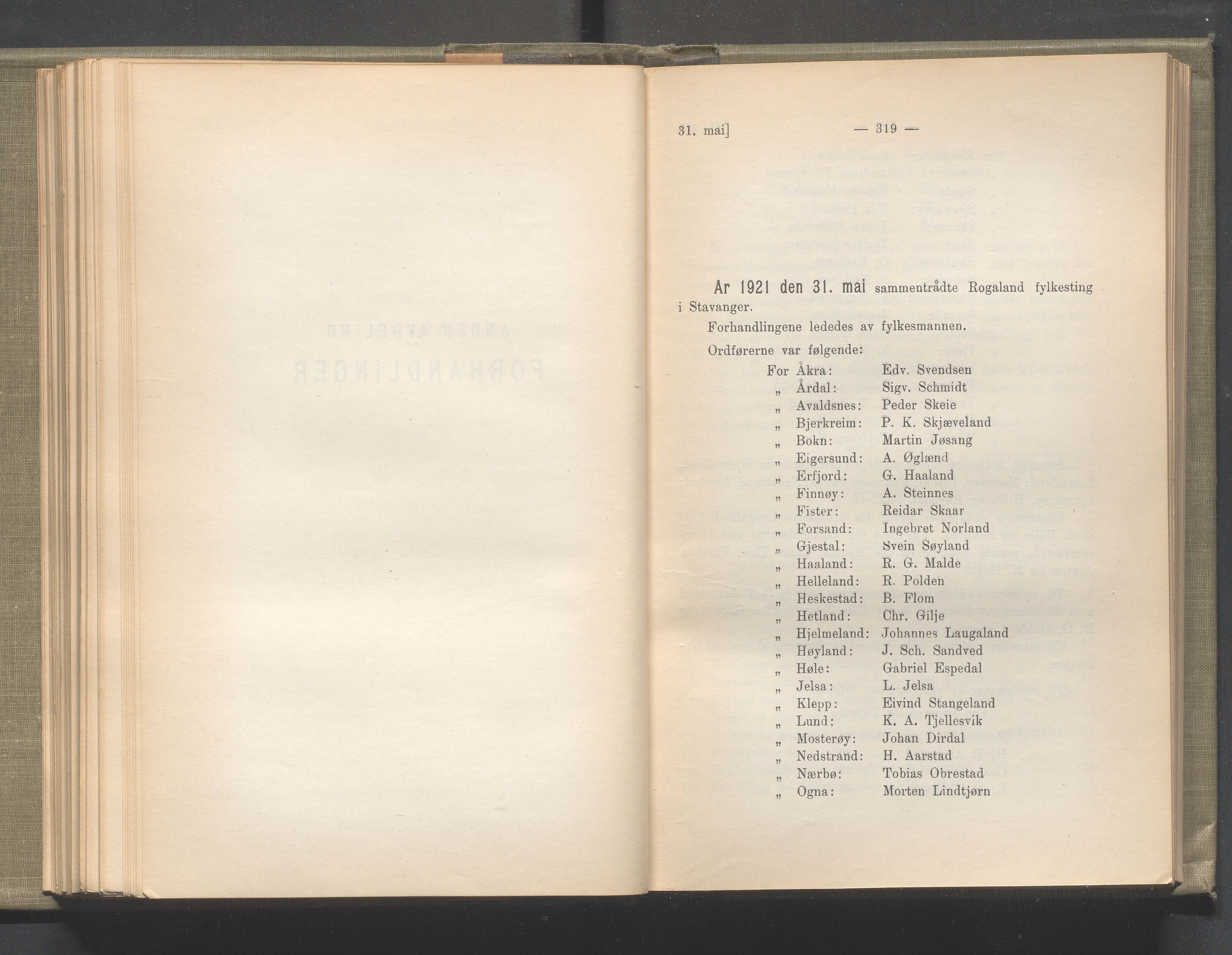 Rogaland fylkeskommune - Fylkesrådmannen , IKAR/A-900/A/Aa/Aaa/L0040: Møtebok , 1921, p. 318-319