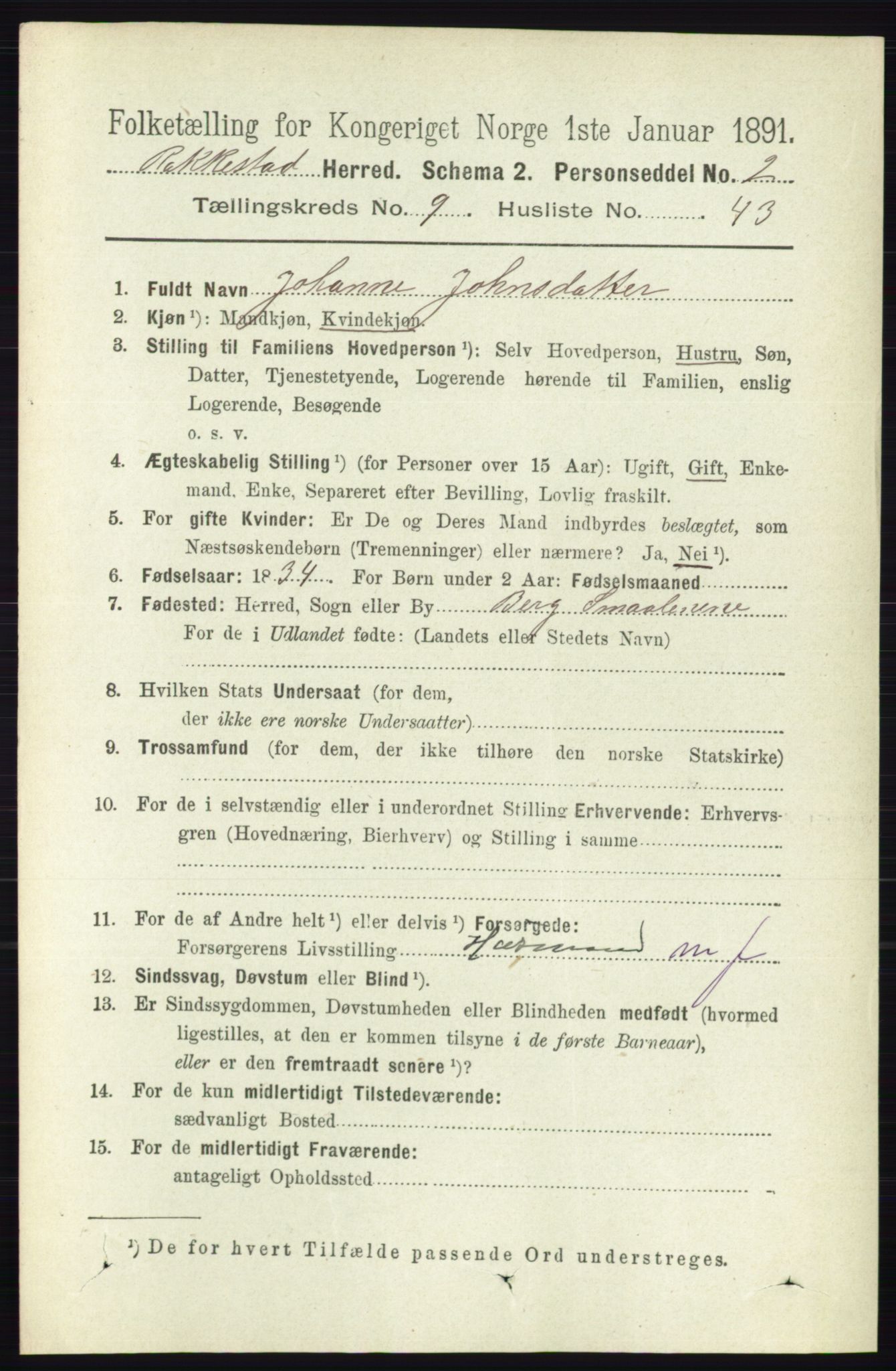 RA, 1891 census for 0128 Rakkestad, 1891, p. 4318