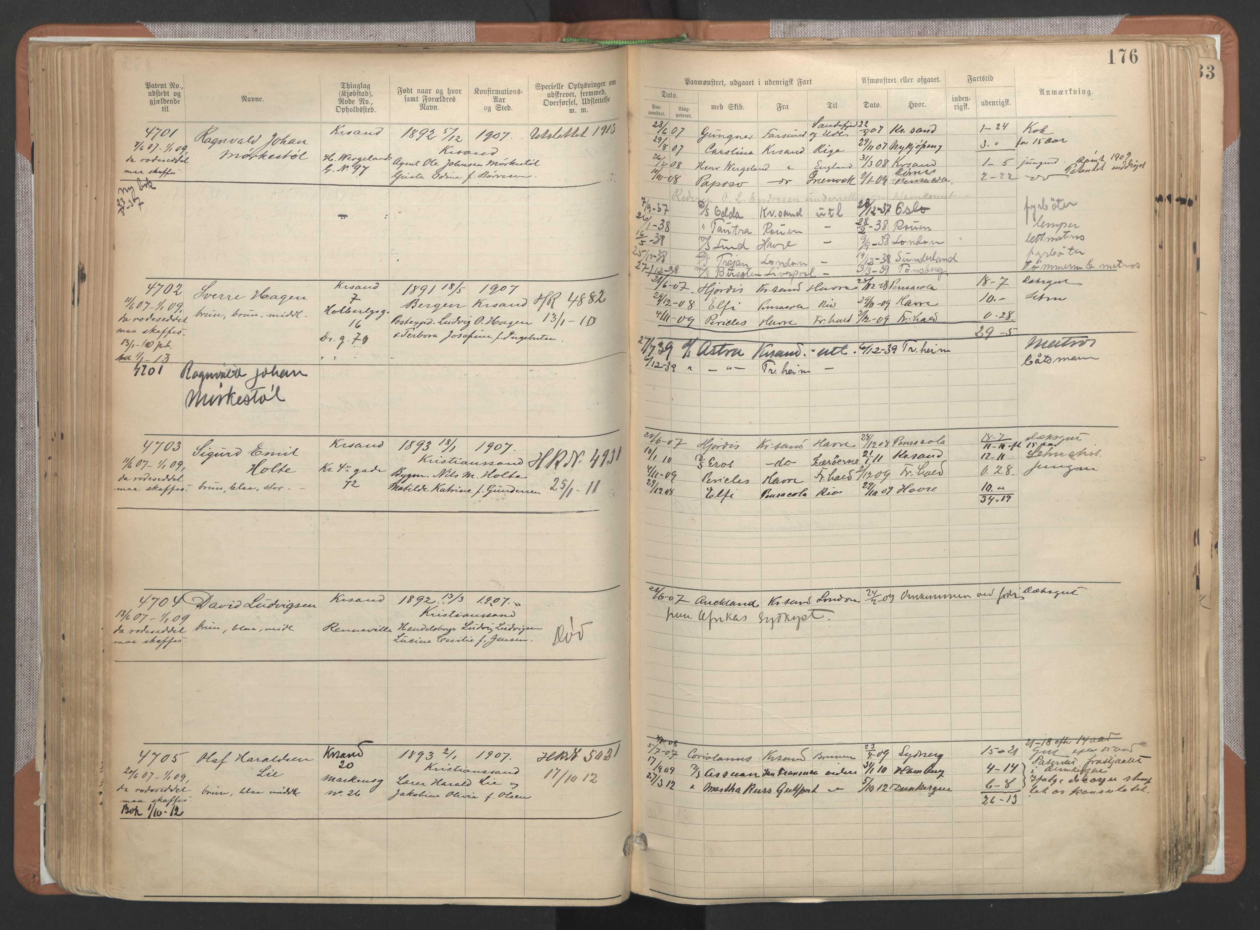 Kristiansand mønstringskrets, AV/SAK-2031-0015/F/Fa/L0007: Annotasjonsrulle nr 3831-6645, I-5, 1898-1920, p. 256