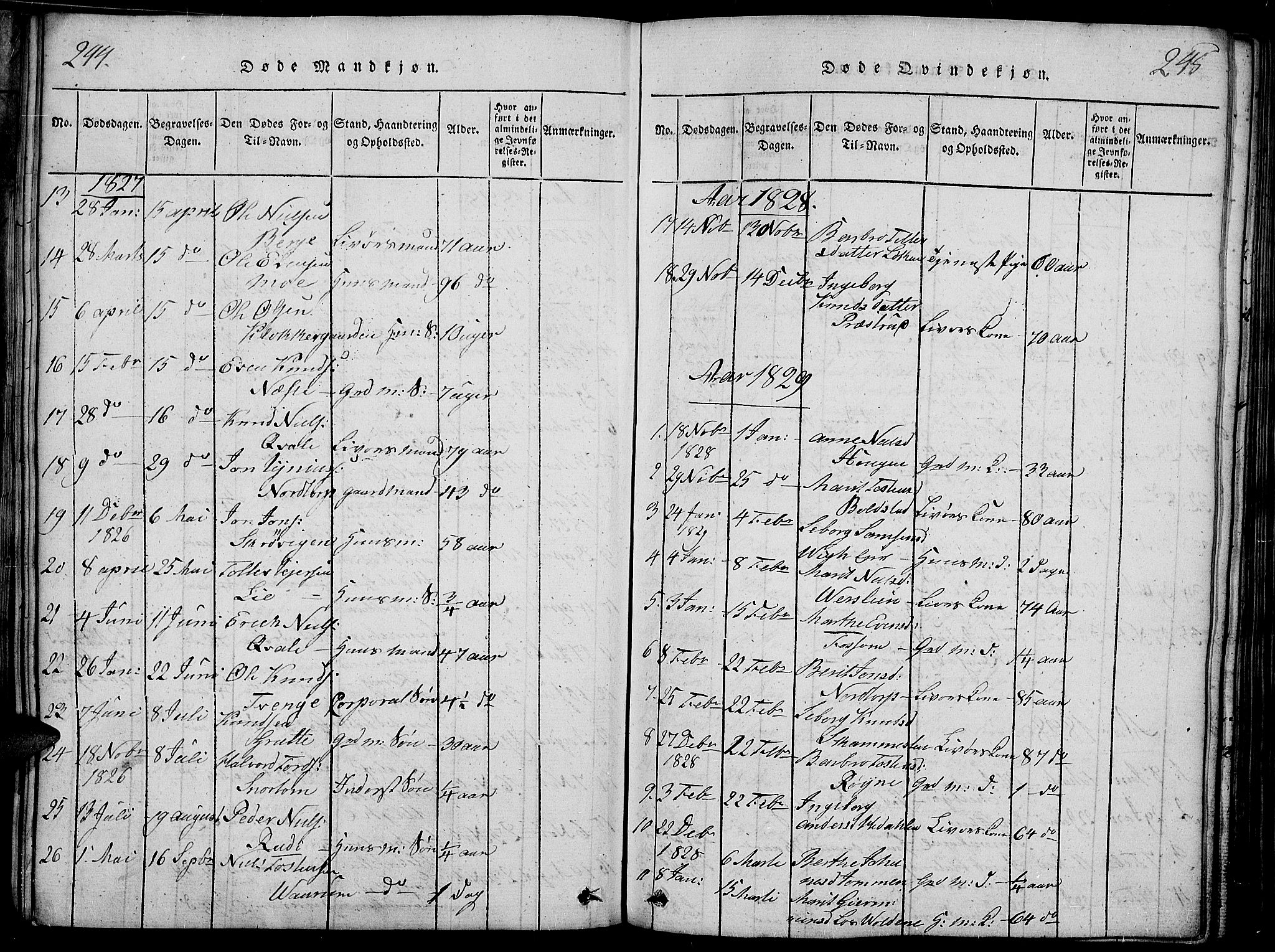 Slidre prestekontor, SAH/PREST-134/H/Ha/Haa/L0002: Parish register (official) no. 2, 1814-1830, p. 244-245