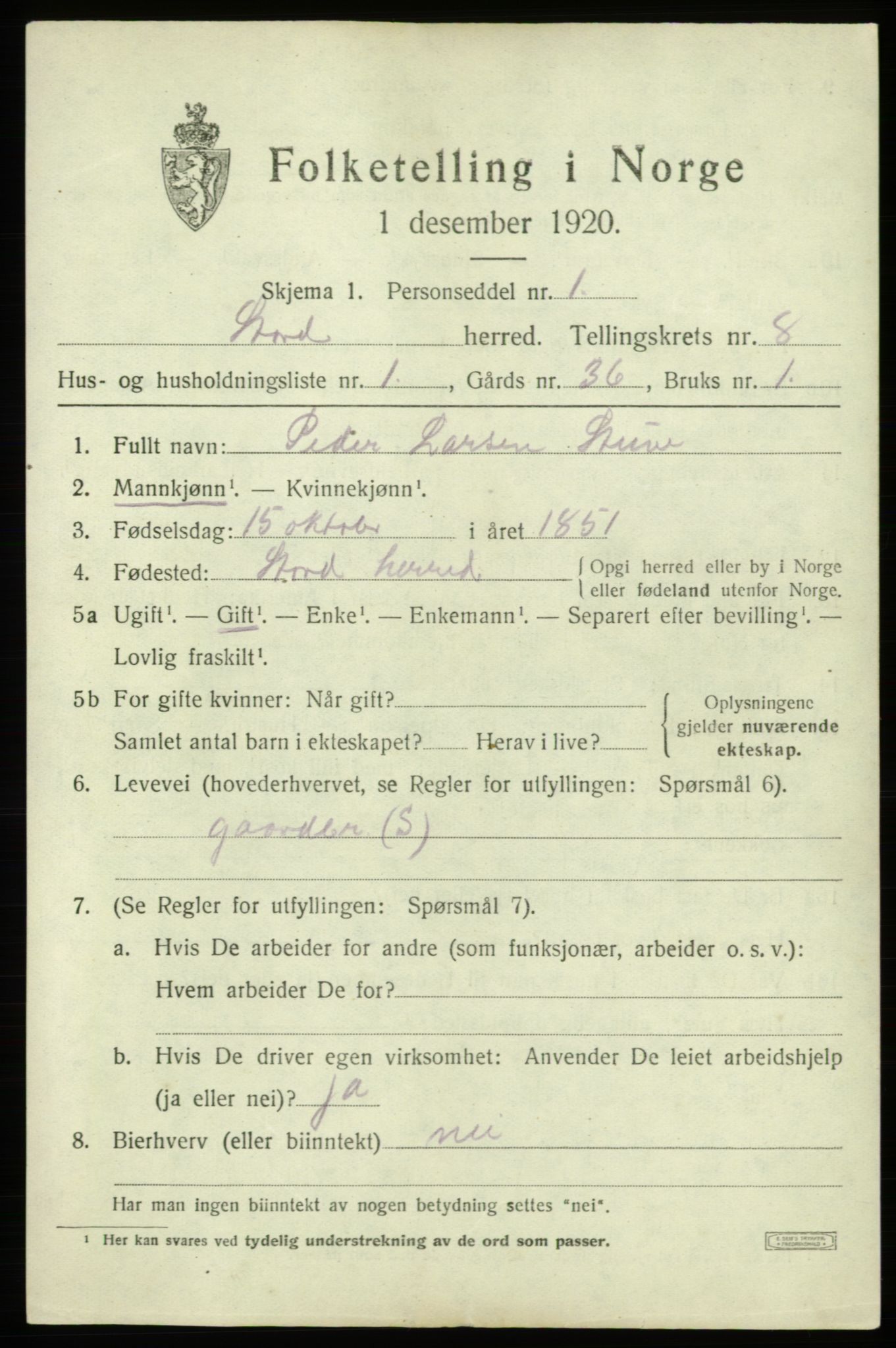 SAB, 1920 census for Stord, 1920, p. 4441