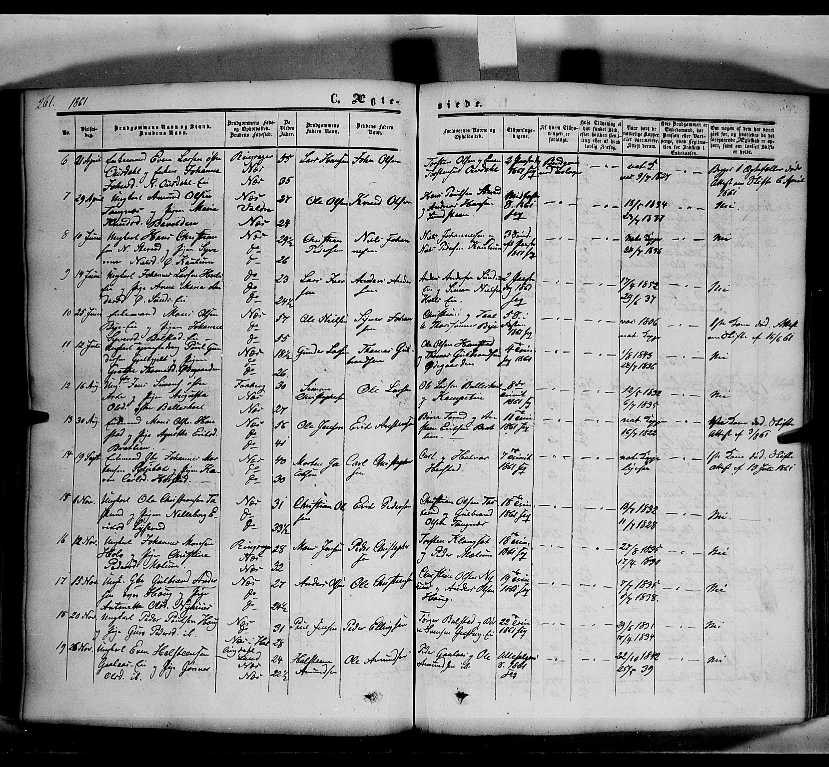 Nes prestekontor, Hedmark, AV/SAH-PREST-020/K/Ka/L0004: Parish register (official) no. 4, 1852-1886, p. 261