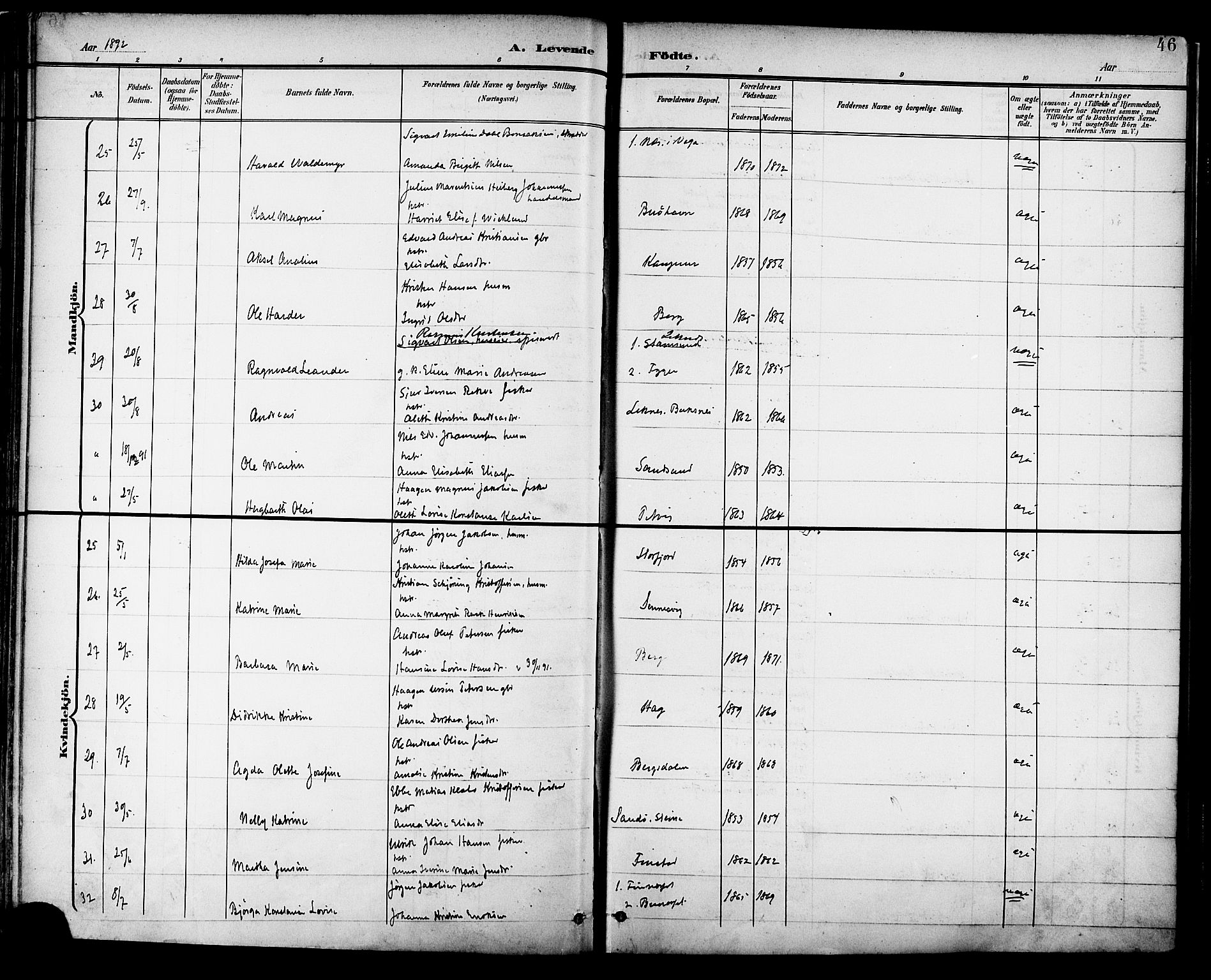 Ministerialprotokoller, klokkerbøker og fødselsregistre - Nordland, SAT/A-1459/882/L1179: Parish register (official) no. 882A01, 1886-1898, p. 46