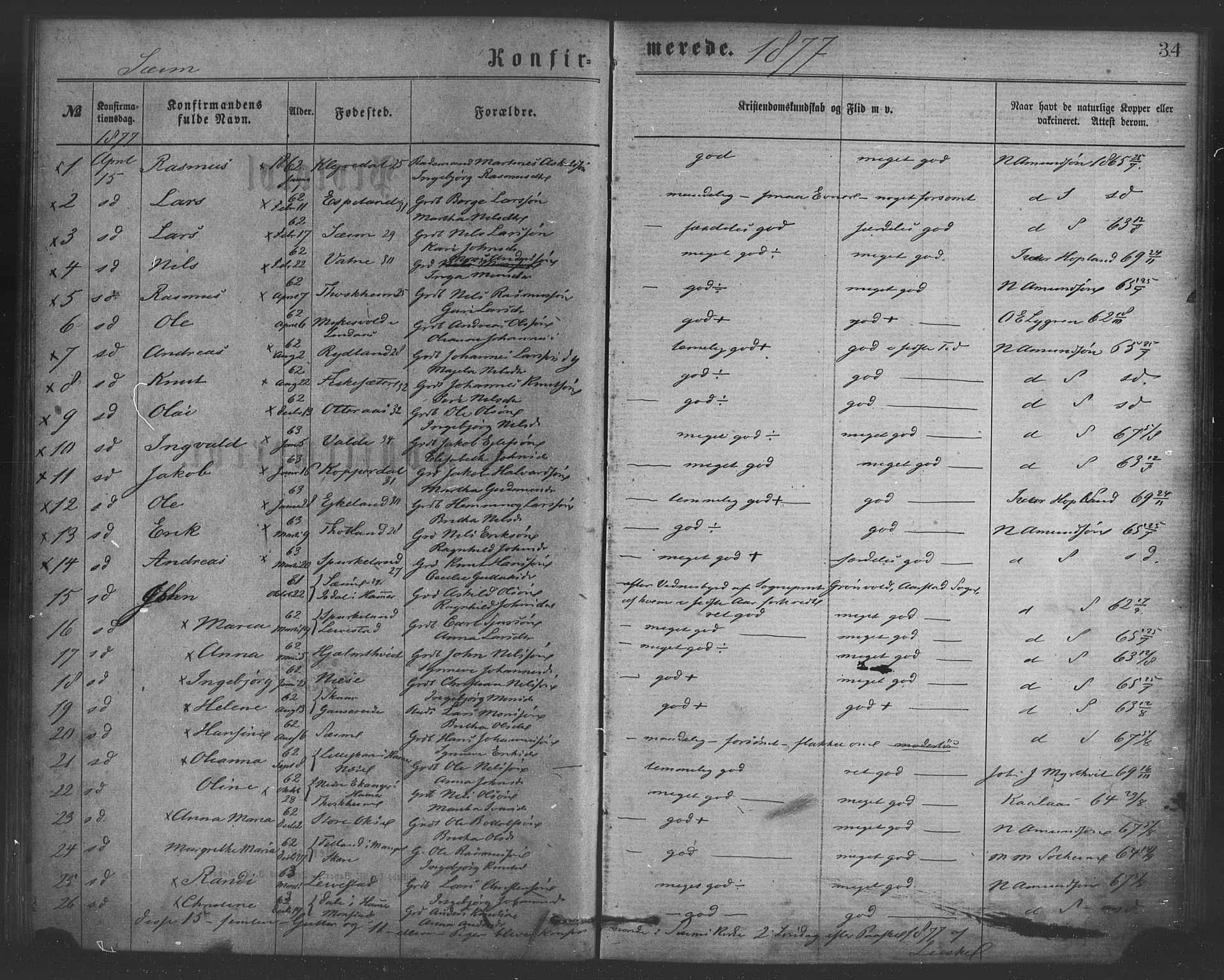 Hosanger sokneprestembete, AV/SAB-A-75801/H/Haa: Parish register (official) no. A 10, 1877-1879, p. 34