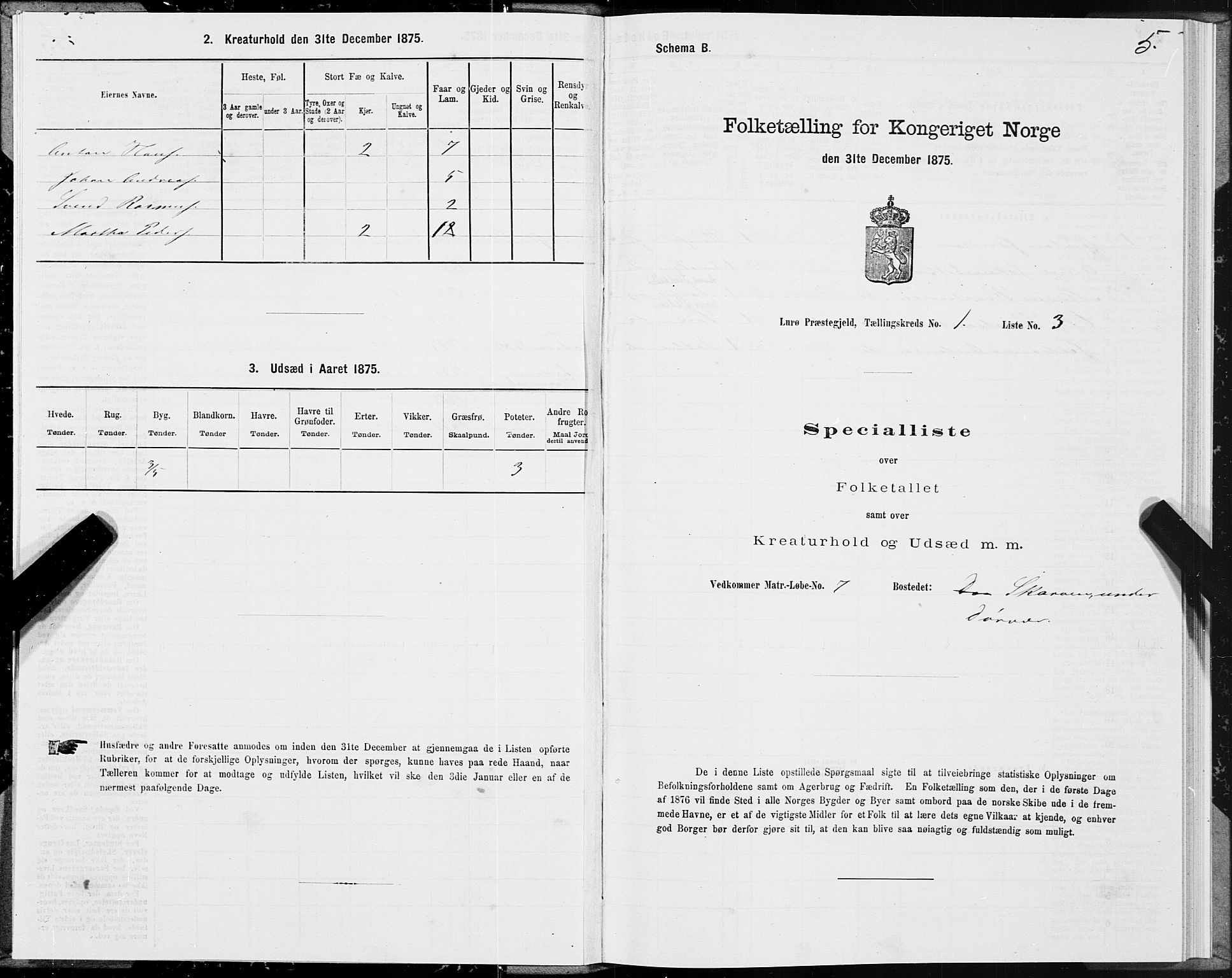 SAT, 1875 census for 1834P Lurøy, 1875, p. 1005