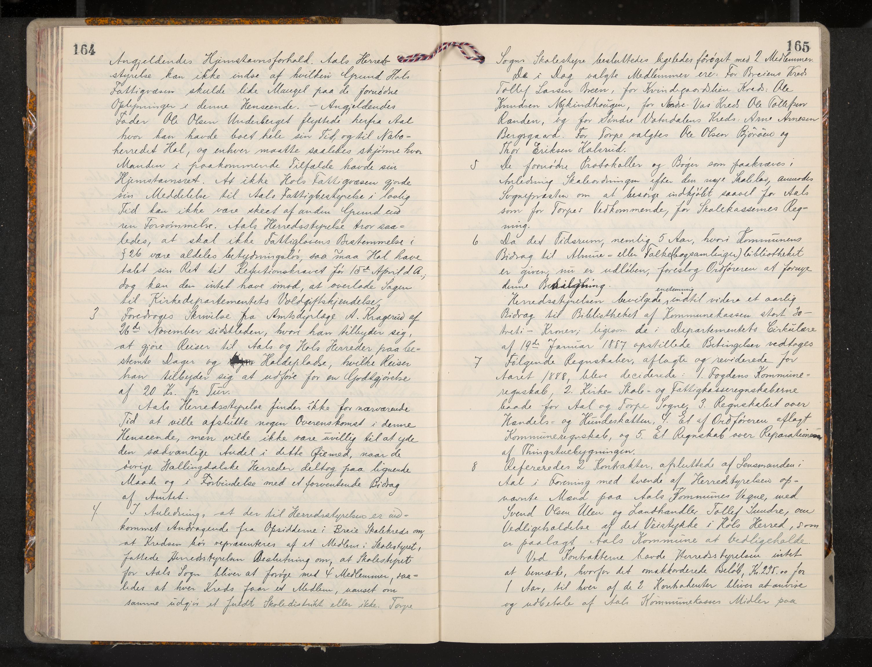 Ål formannskap og sentraladministrasjon, IKAK/0619021/A/Aa/L0004: Utskrift av møtebok, 1881-1901, p. 164-165