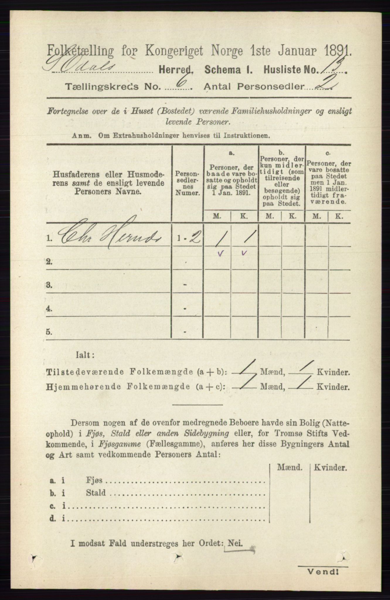 RA, 1891 census for 0419 Sør-Odal, 1891, p. 2699