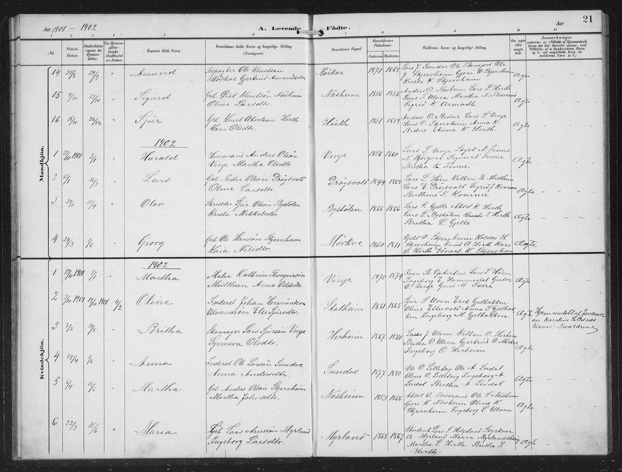 Vossestrand Sokneprestembete, SAB/A-79101/H/Hab: Parish register (copy) no. B 4, 1894-1941, p. 21