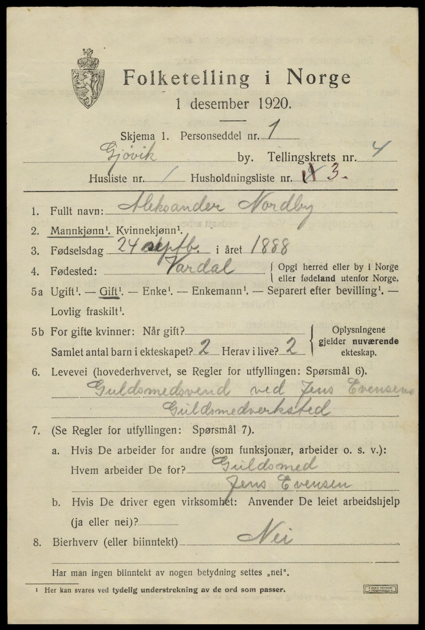 SAH, 1920 census for Gjøvik, 1920, p. 7838