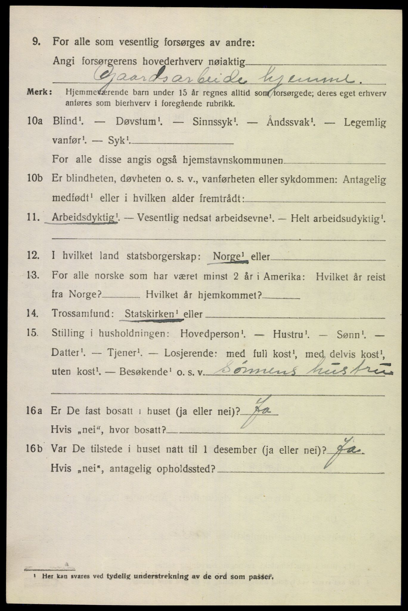 SAK, 1920 census for Fjotland, 1920, p. 2149