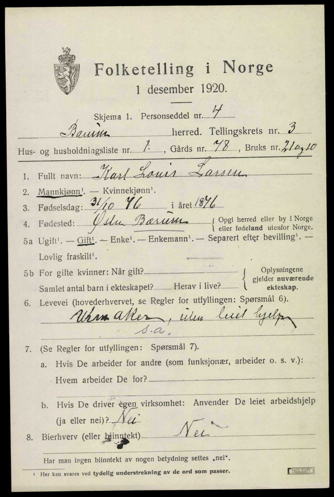 SAO, 1920 census for Bærum, 1920, p. 7246