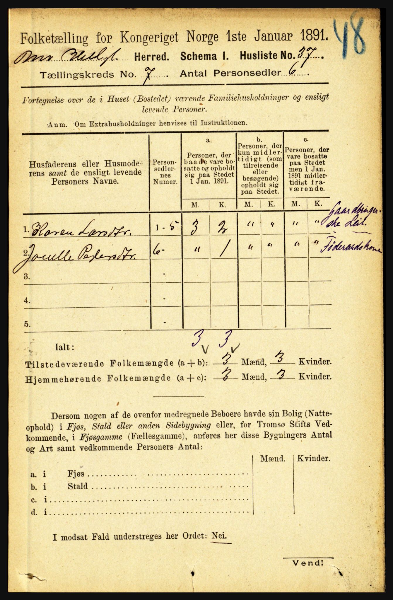 RA, 1891 census for 1833 Mo, 1891, p. 2549