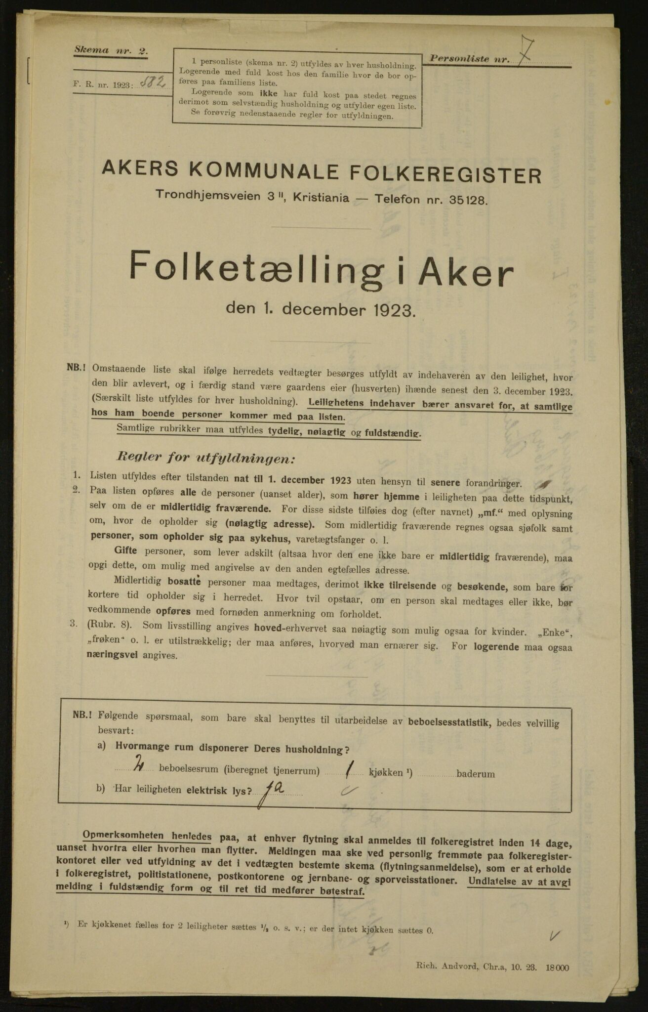 , Municipal Census 1923 for Aker, 1923, p. 3393