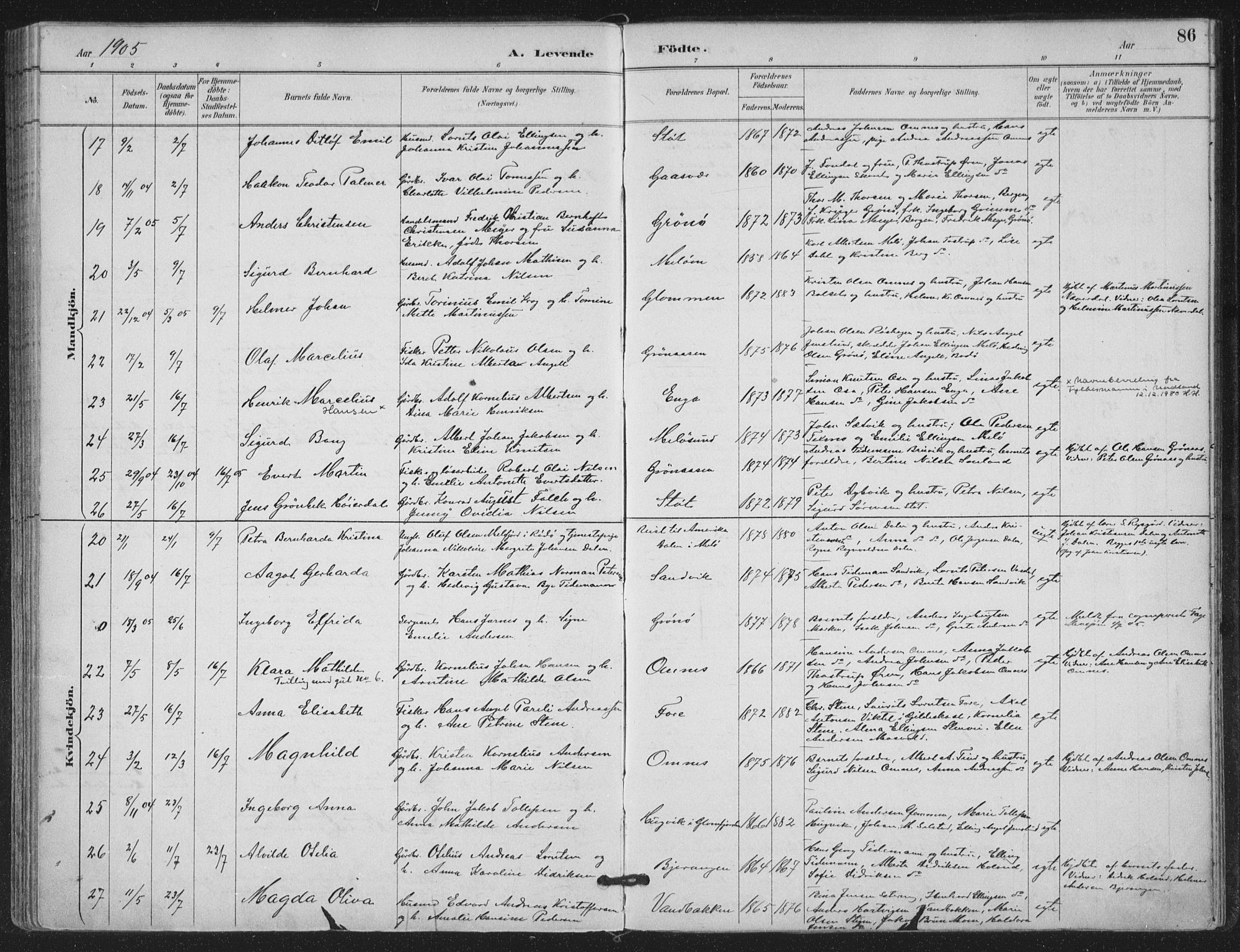 Ministerialprotokoller, klokkerbøker og fødselsregistre - Nordland, AV/SAT-A-1459/843/L0628: Parish register (official) no. 843A03, 1889-1907, p. 86