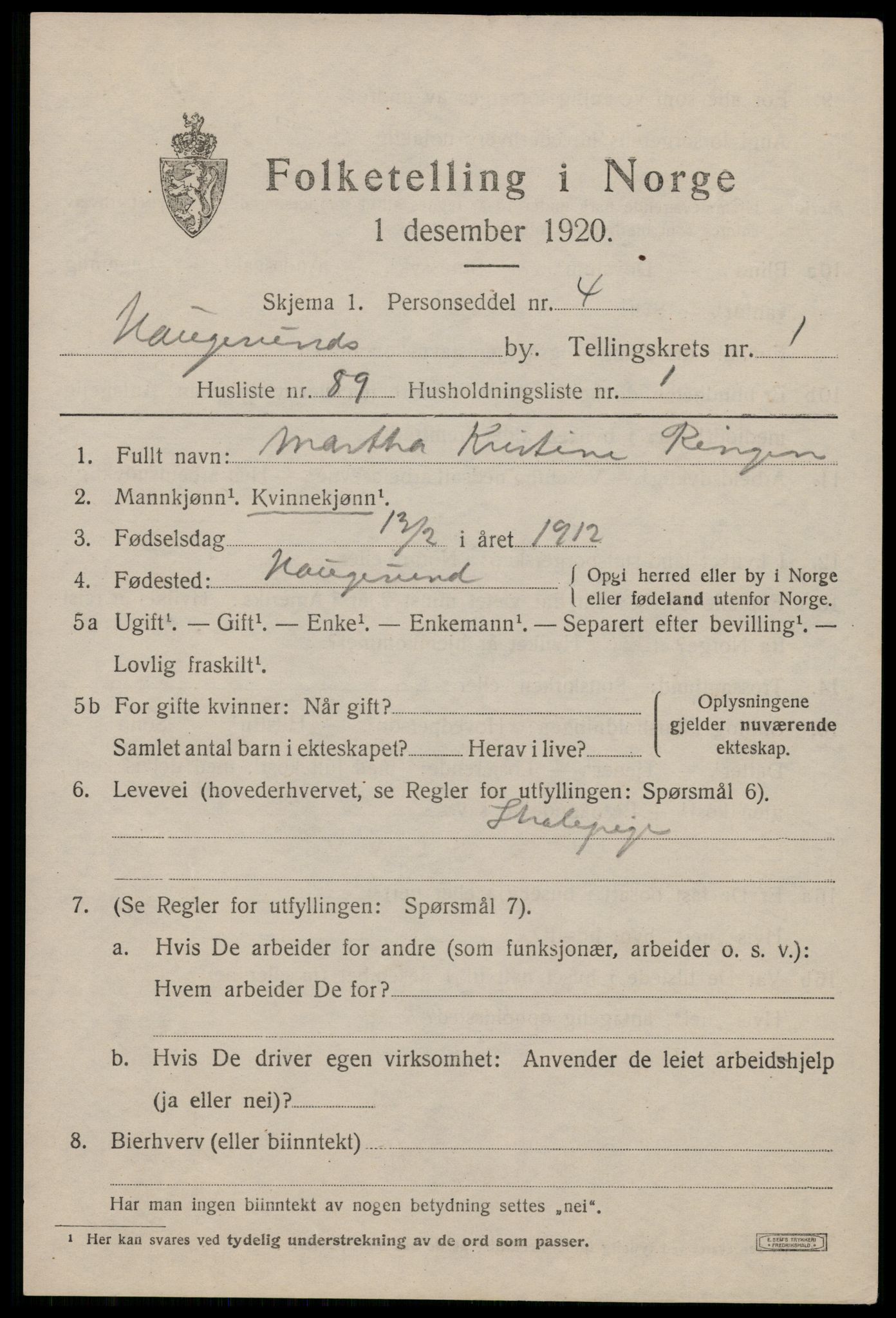 SAST, 1920 census for Haugesund, 1920, p. 12795