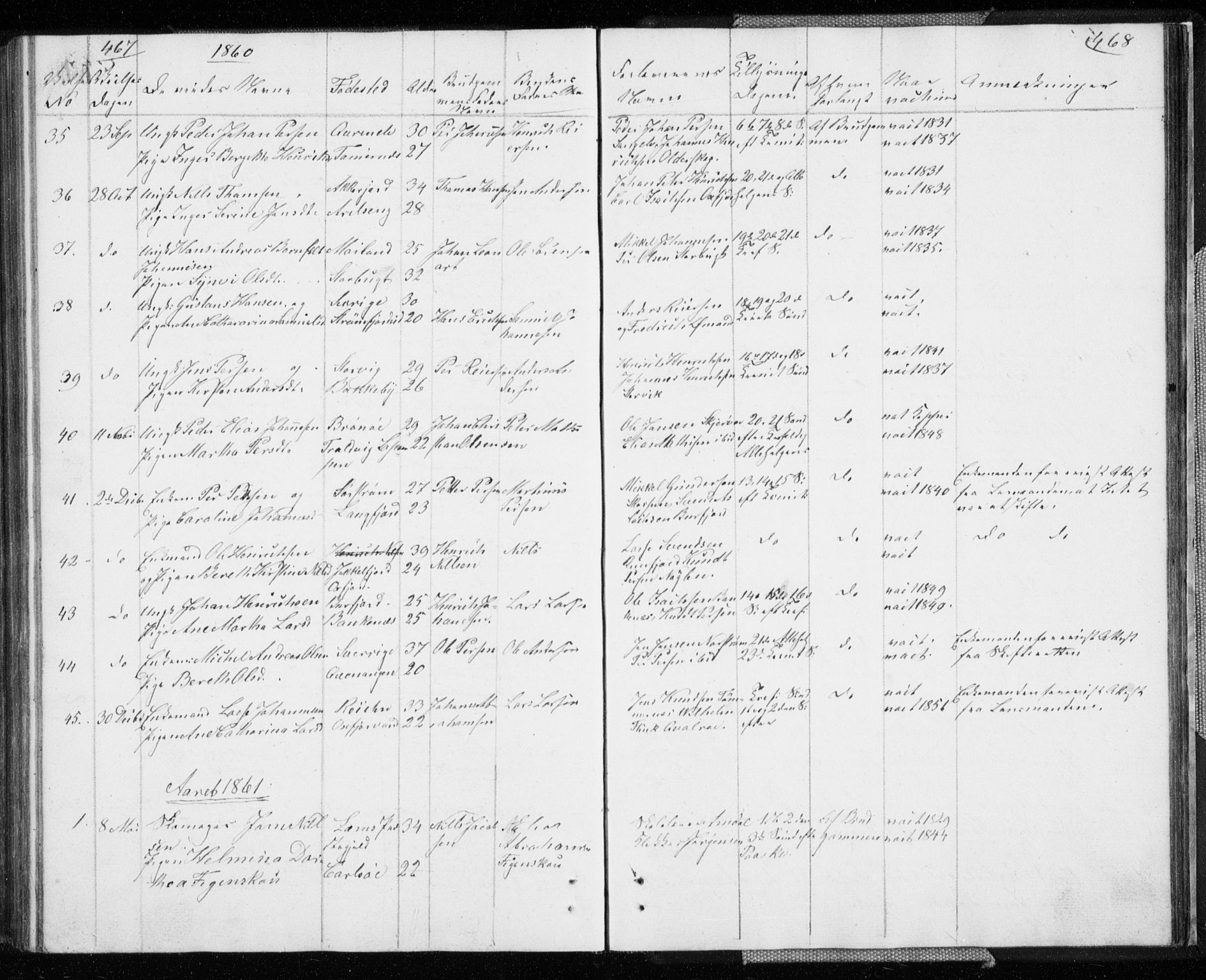 Skjervøy sokneprestkontor, SATØ/S-1300/H/Ha/Hab/L0003klokker: Parish register (copy) no. 3, 1849-1861, p. 467-468