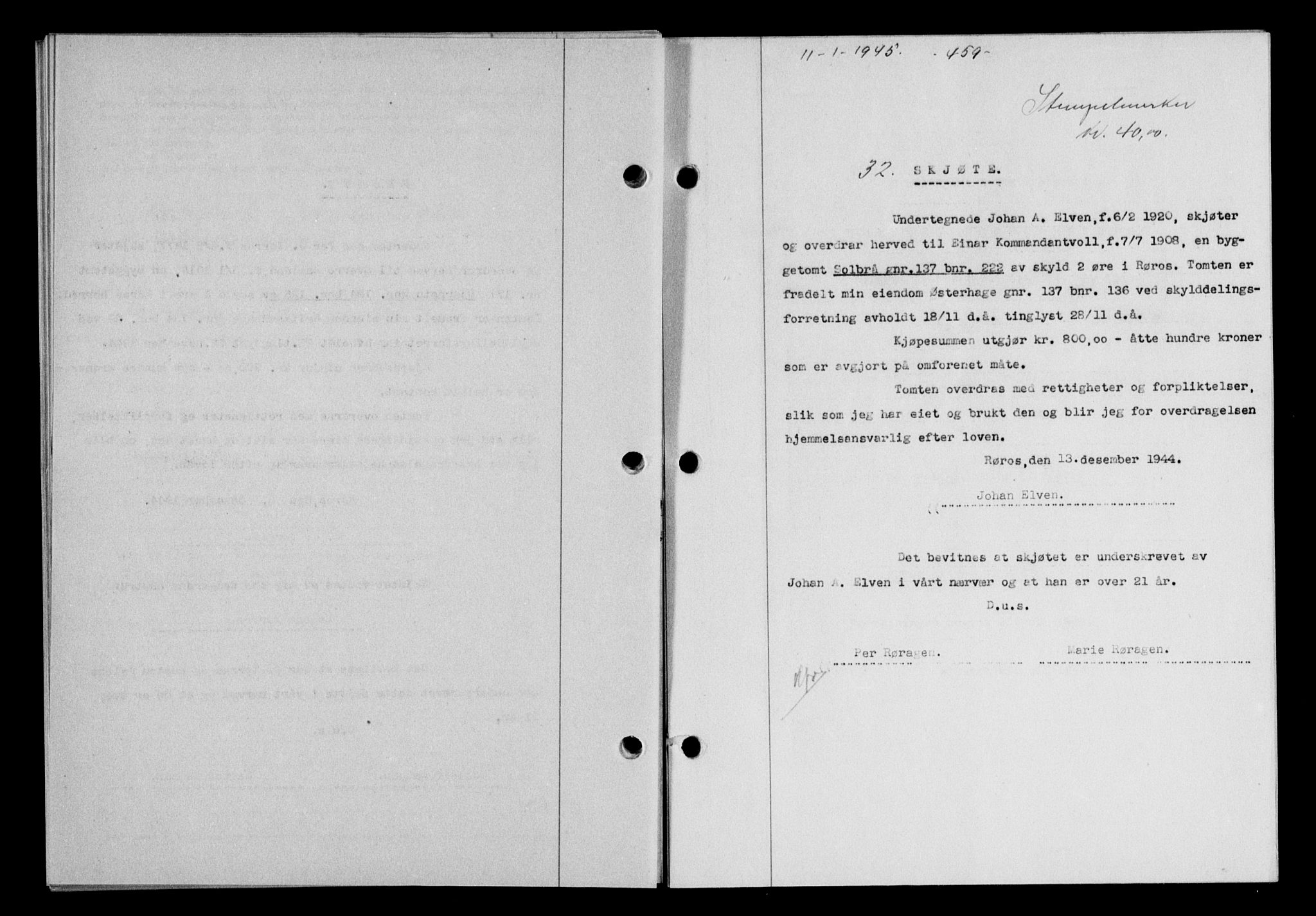 Gauldal sorenskriveri, SAT/A-0014/1/2/2C/L0058: Mortgage book no. 63, 1944-1945, Diary no: : 32/1945