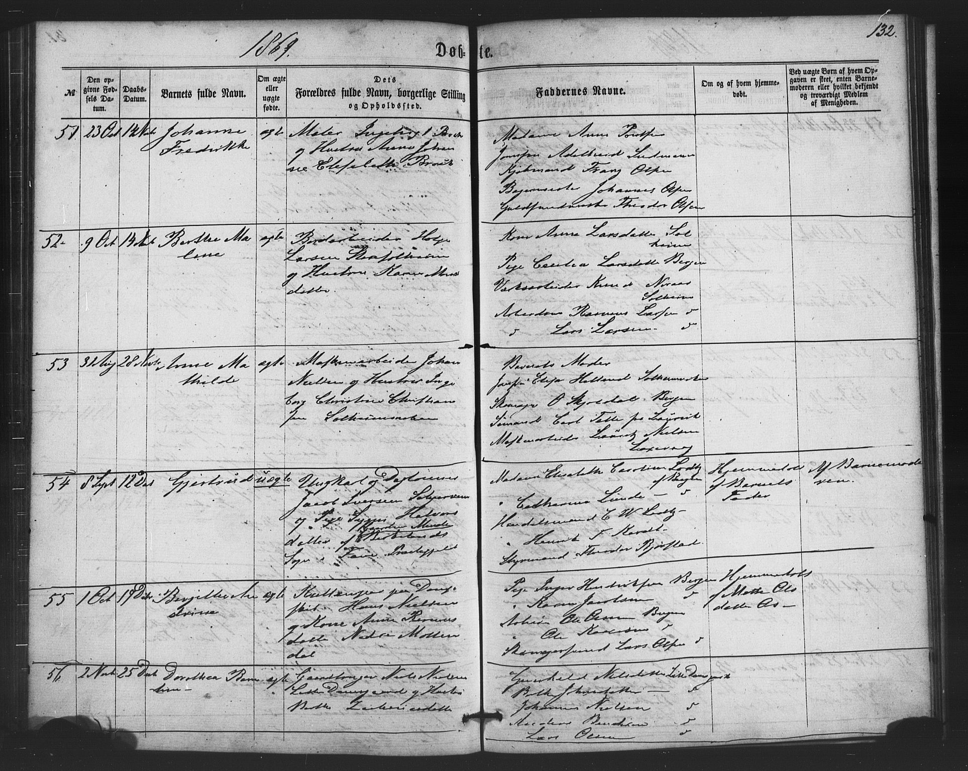 St. Jørgens hospital og Årstad sokneprestembete, AV/SAB-A-99934: Parish register (copy) no. A 3, 1863-1872, p. 132