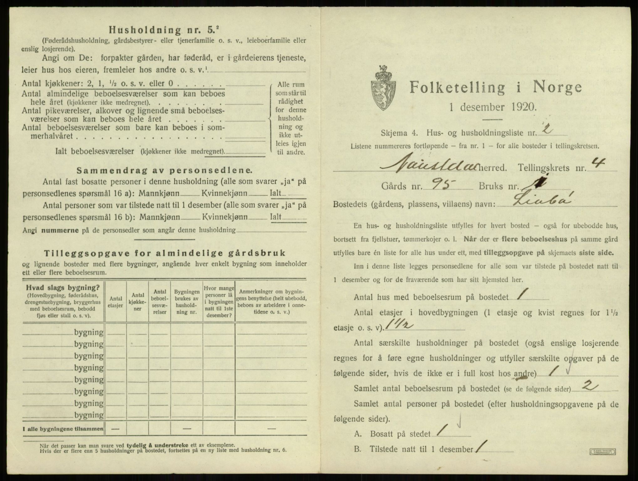 SAB, 1920 census for Naustdal, 1920, p. 248