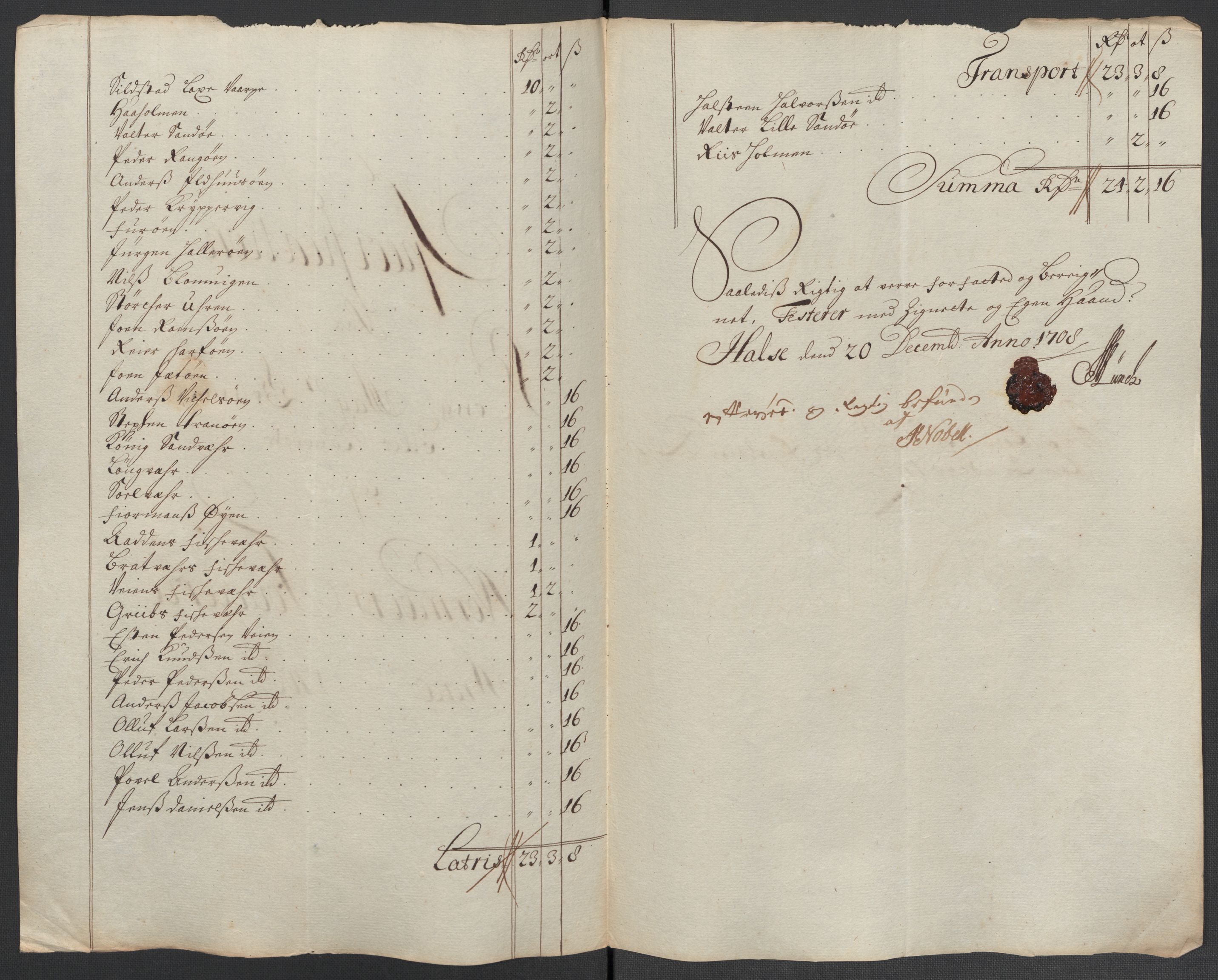 Rentekammeret inntil 1814, Reviderte regnskaper, Fogderegnskap, RA/EA-4092/R56/L3743: Fogderegnskap Nordmøre, 1708, p. 100